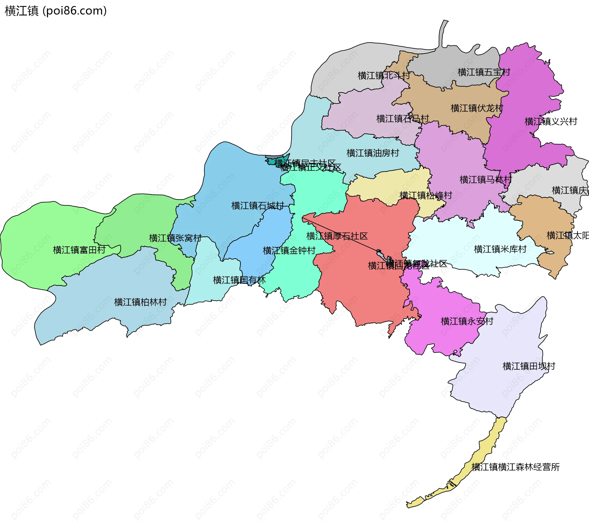 横江镇边界地图(五级行政区划)