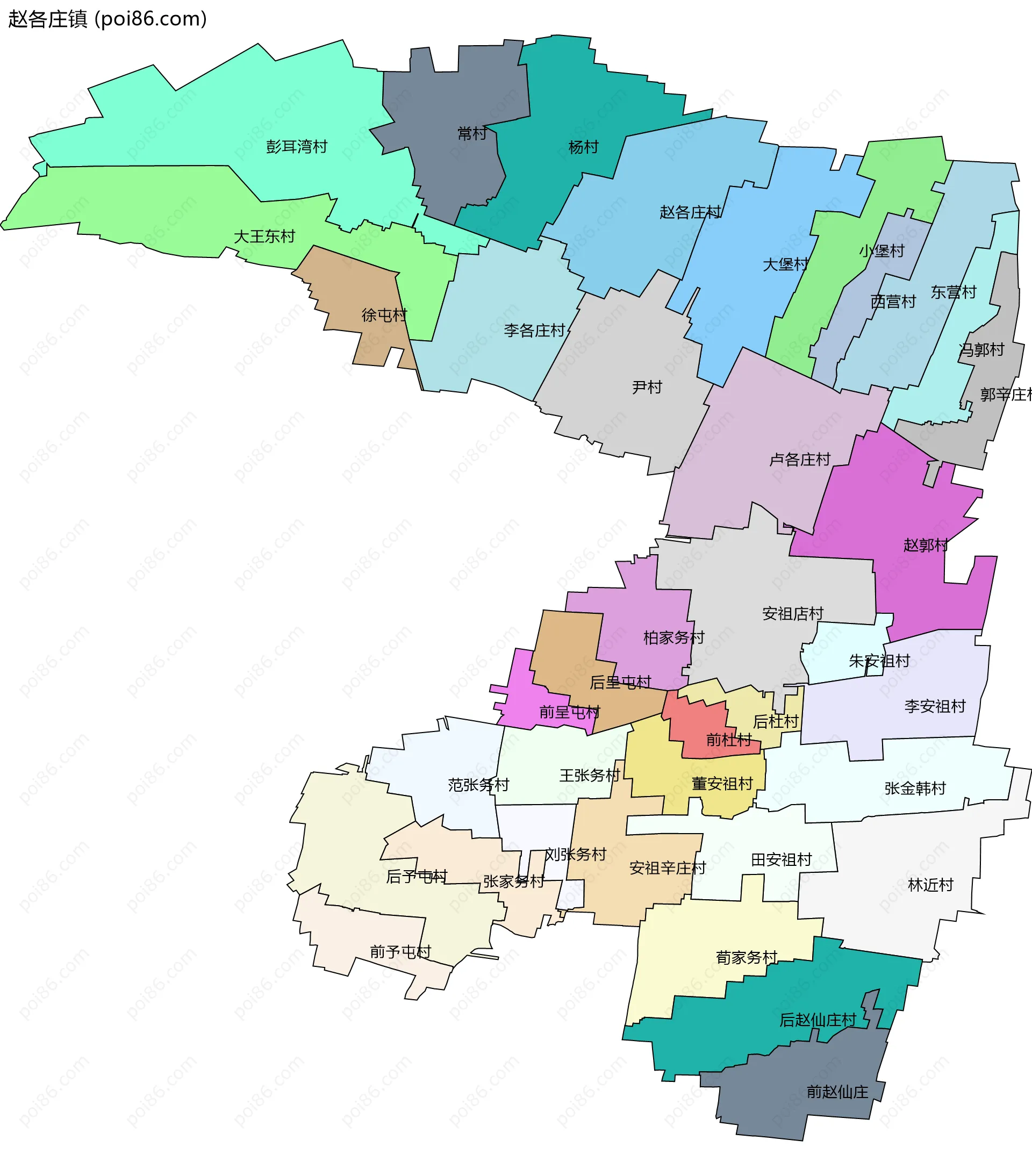 赵各庄镇边界地图(五级行政区划)