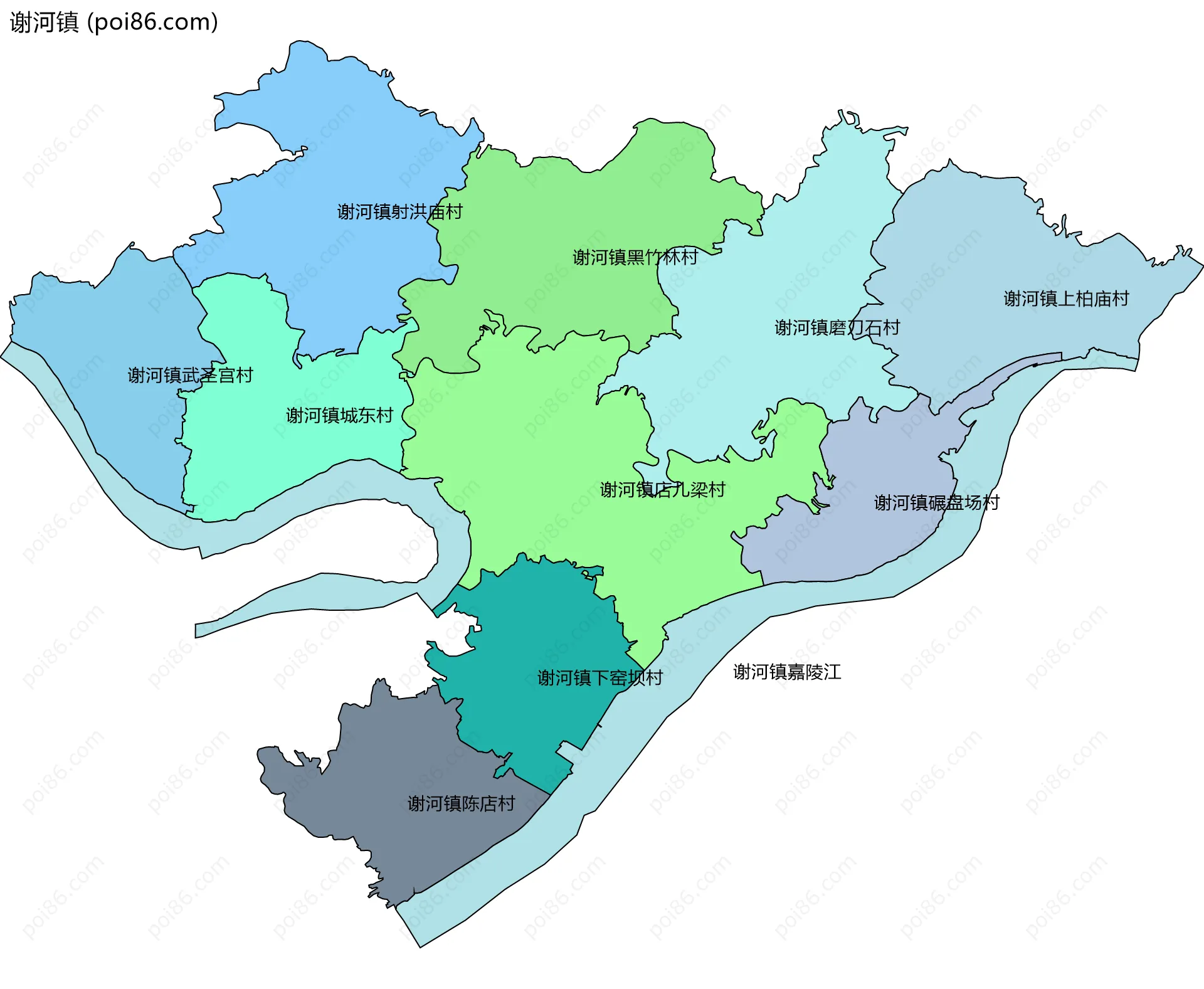 谢河镇边界地图(五级行政区划)