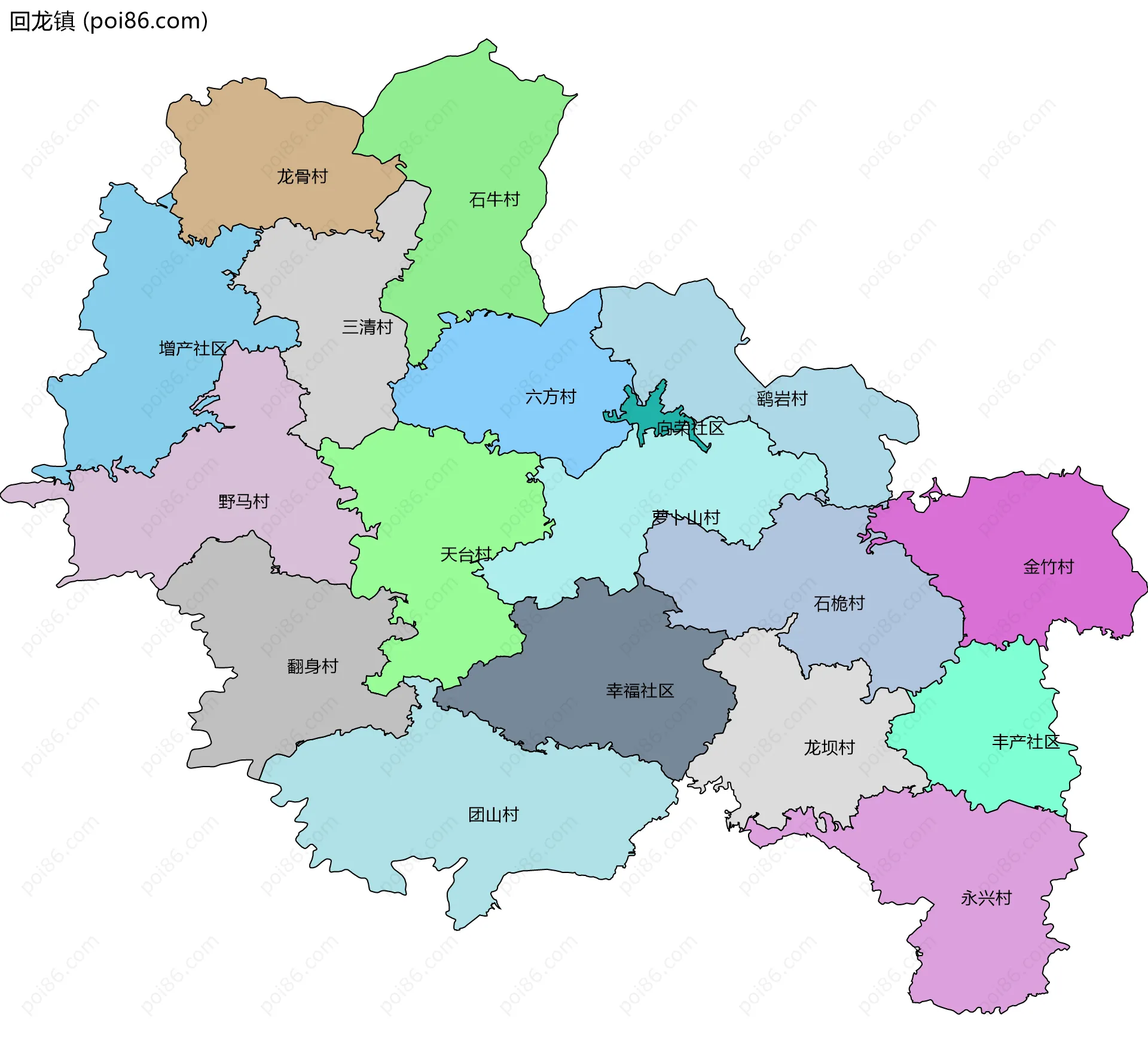 回龙镇边界地图(五级行政区划)