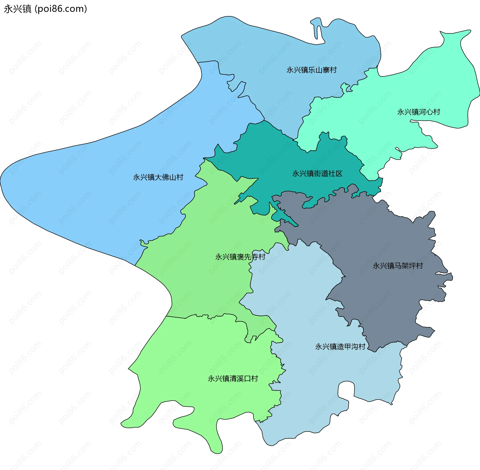 永兴镇边界地图(五级行政区划)