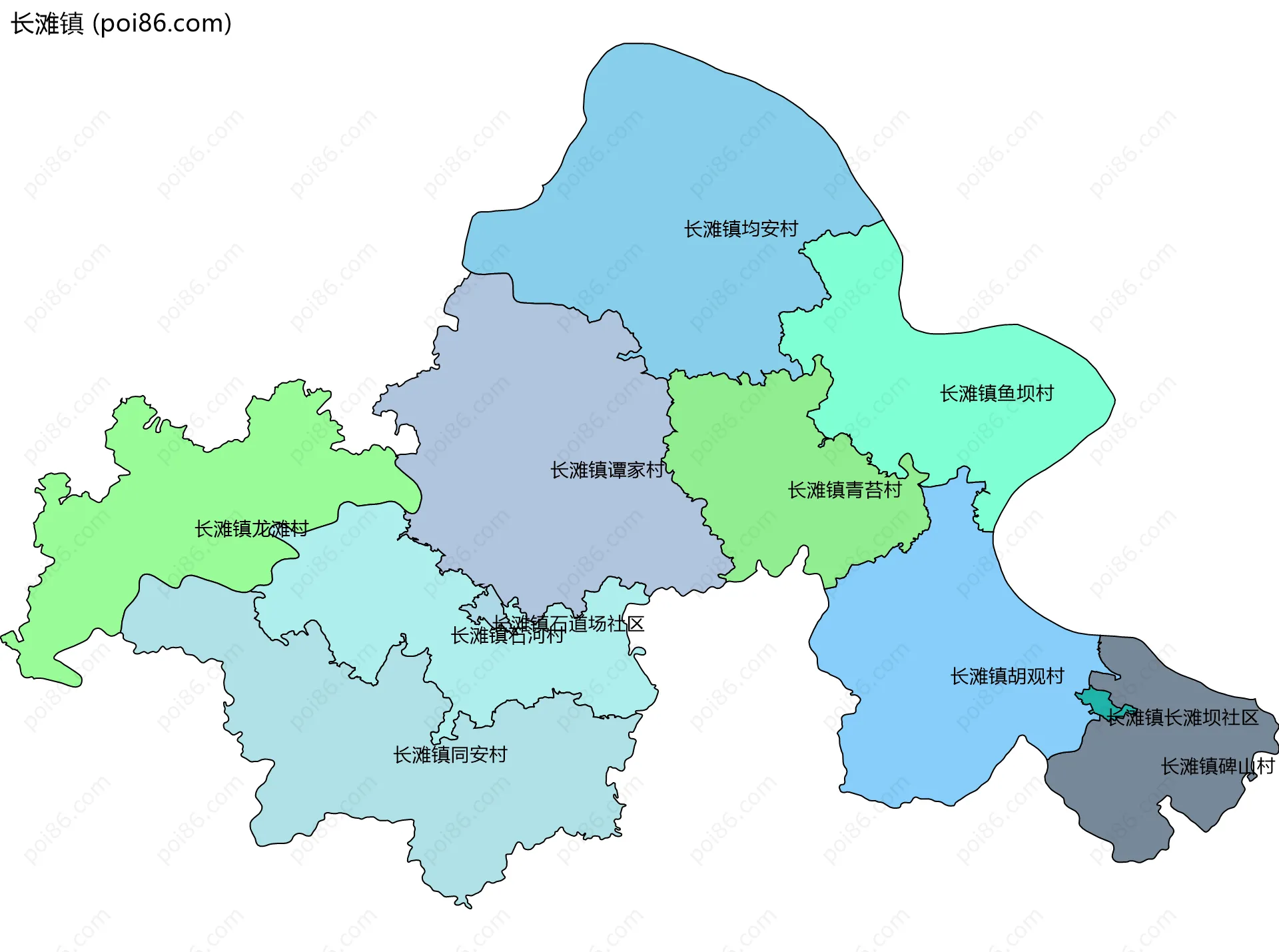 长滩镇边界地图(五级行政区划)