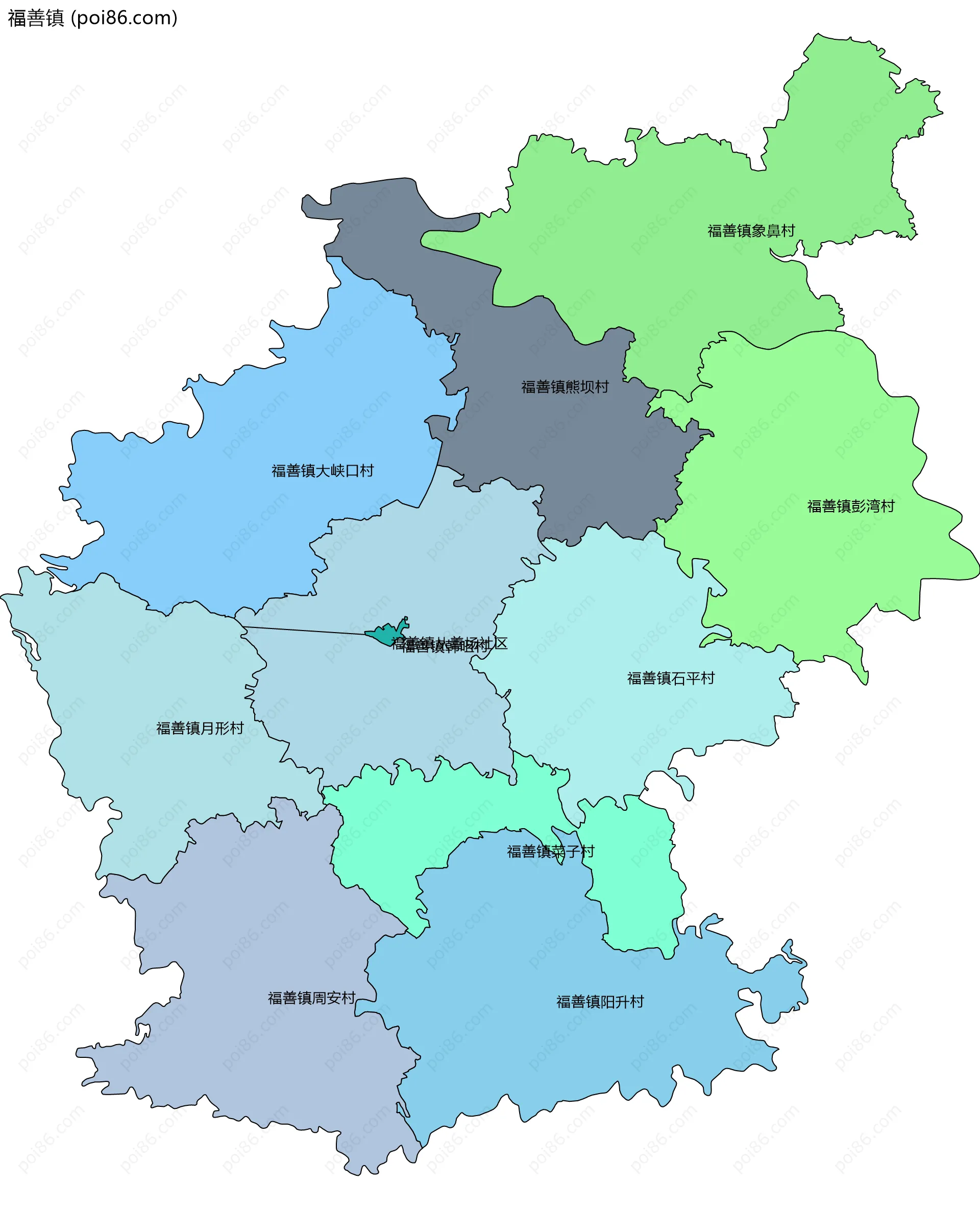 福善镇边界地图(五级行政区划)