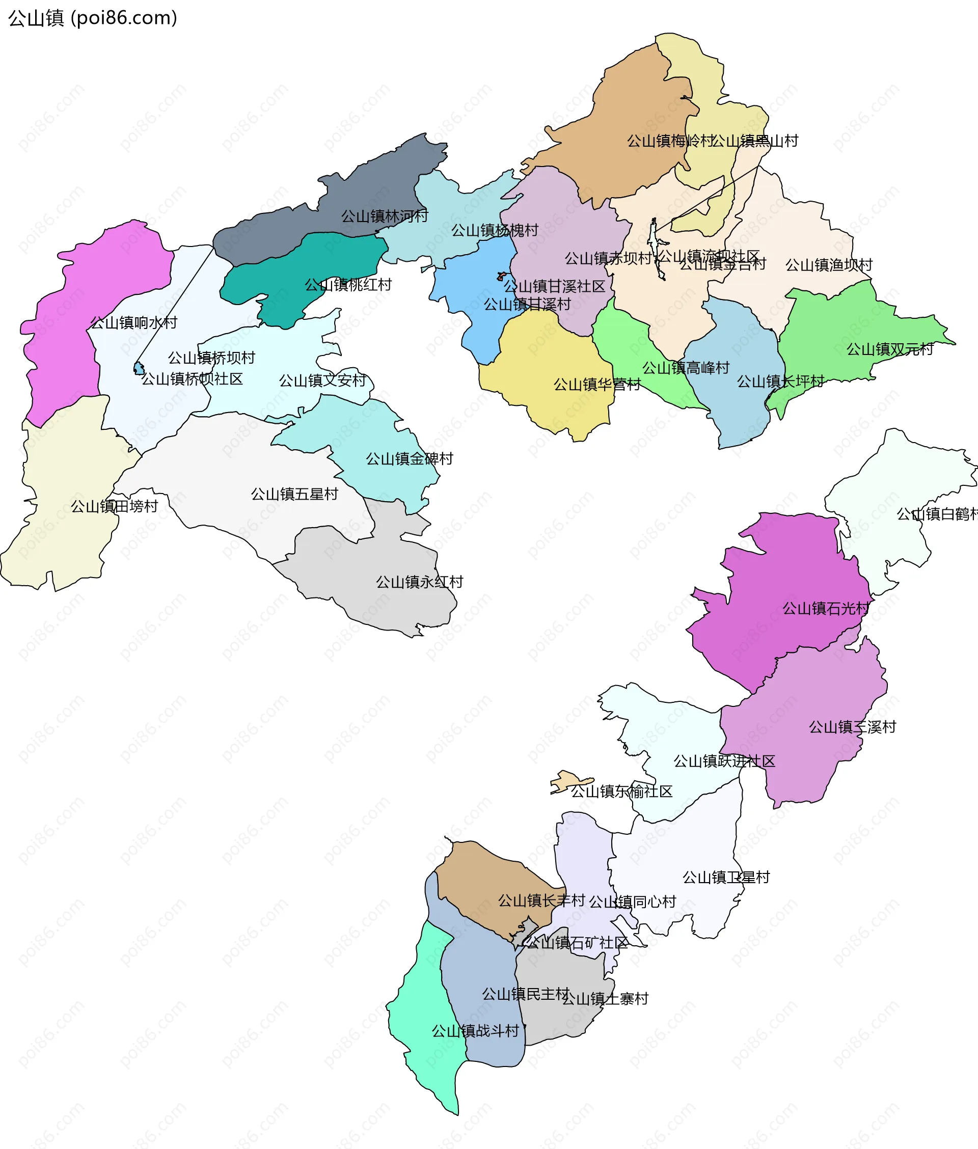 公山镇边界地图(五级行政区划)
