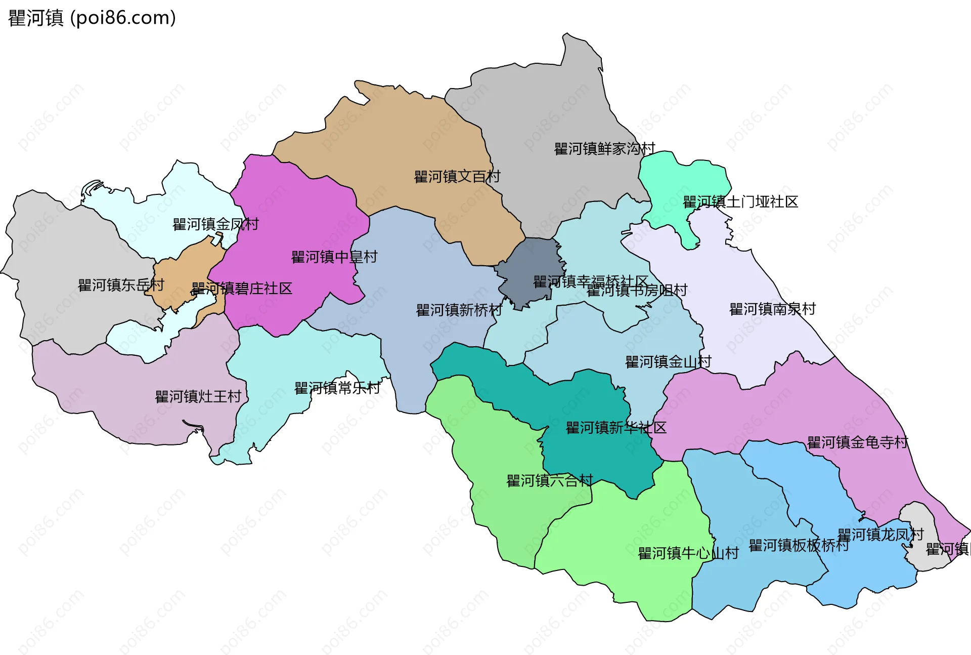 瞿河镇边界地图(五级行政区划)