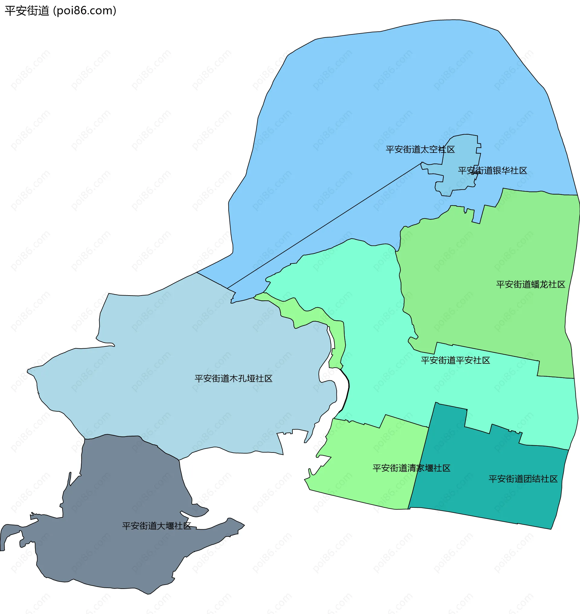 平安街道边界地图(五级行政区划)