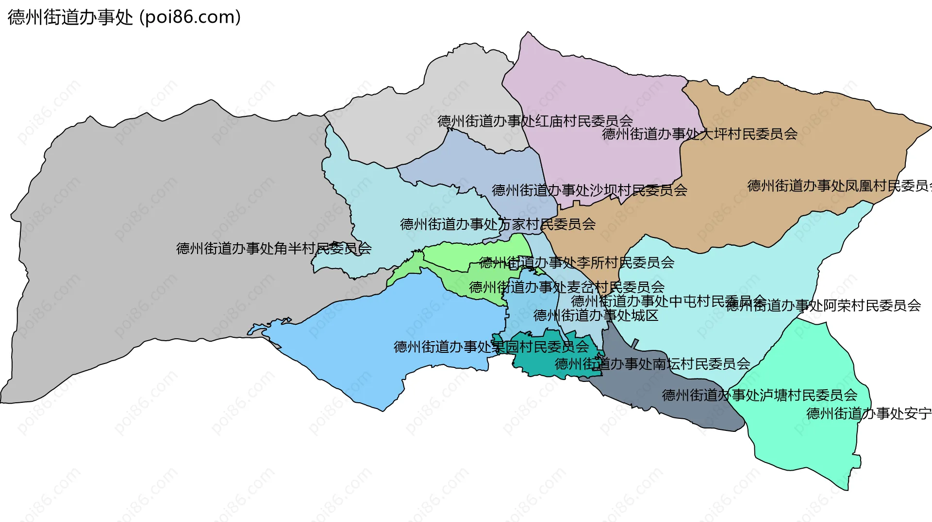 德州街道办事处边界地图(五级行政区划)