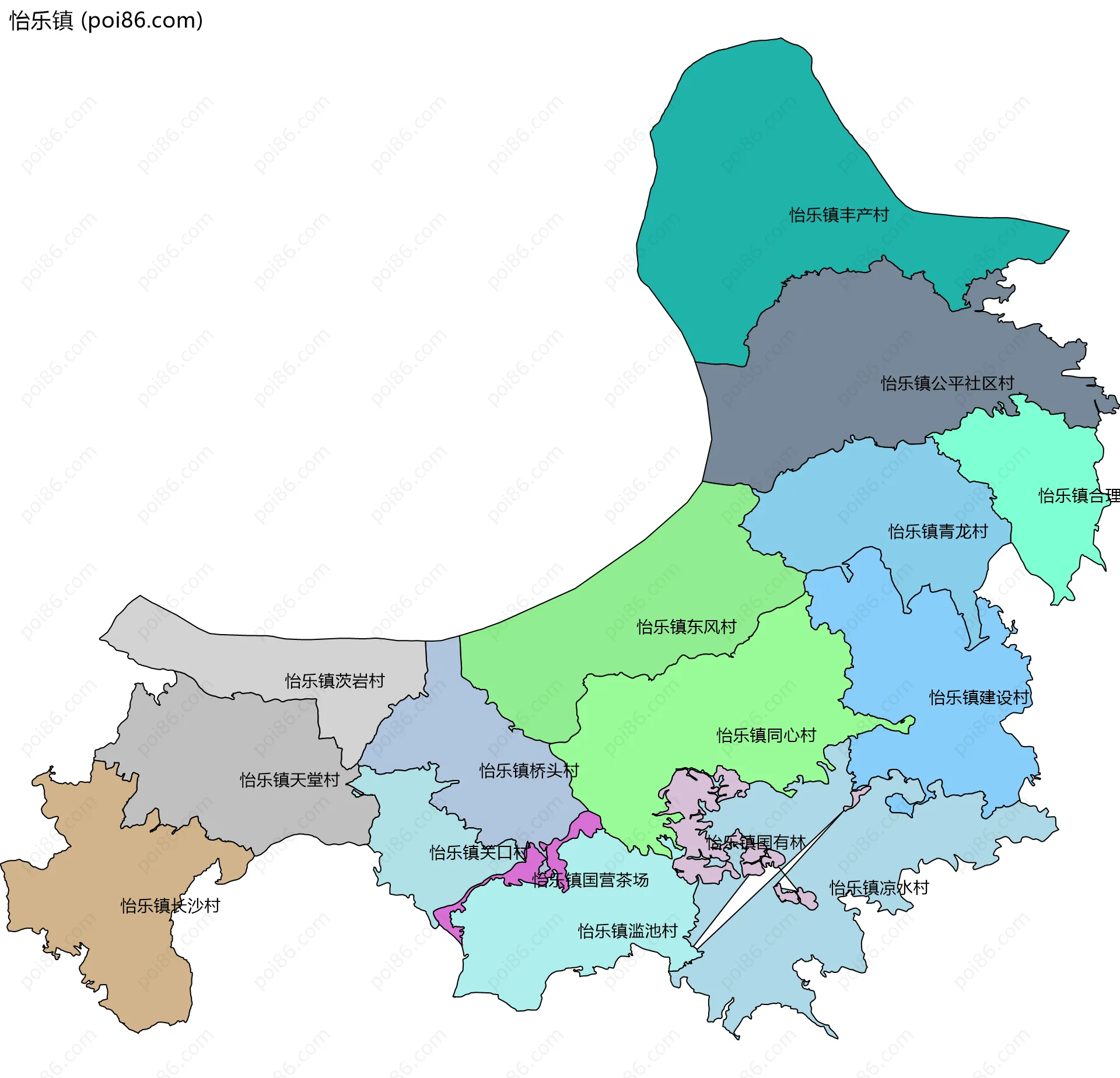 怡乐镇边界地图(五级行政区划)