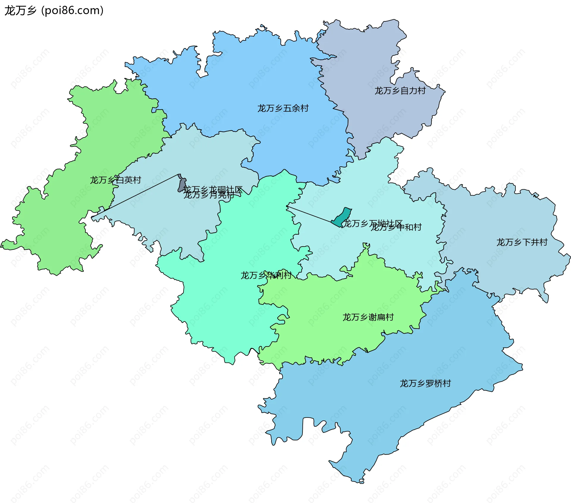 龙万乡边界地图(五级行政区划)