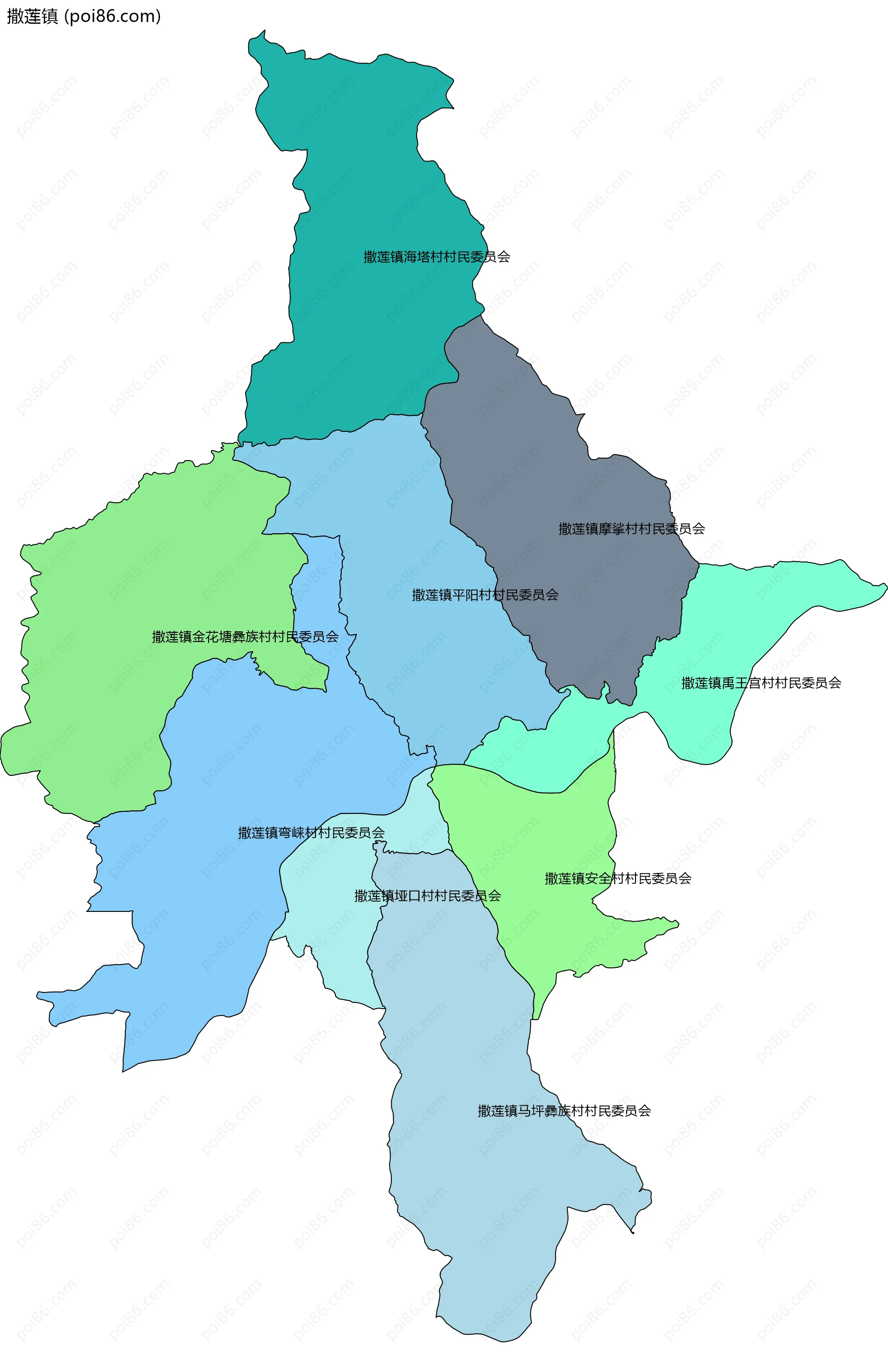 撒莲镇边界地图(五级行政区划)