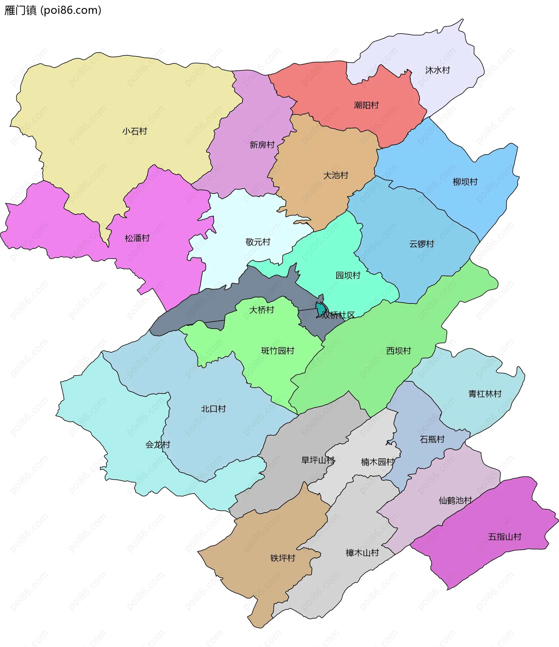 雁门镇边界地图(五级行政区划)