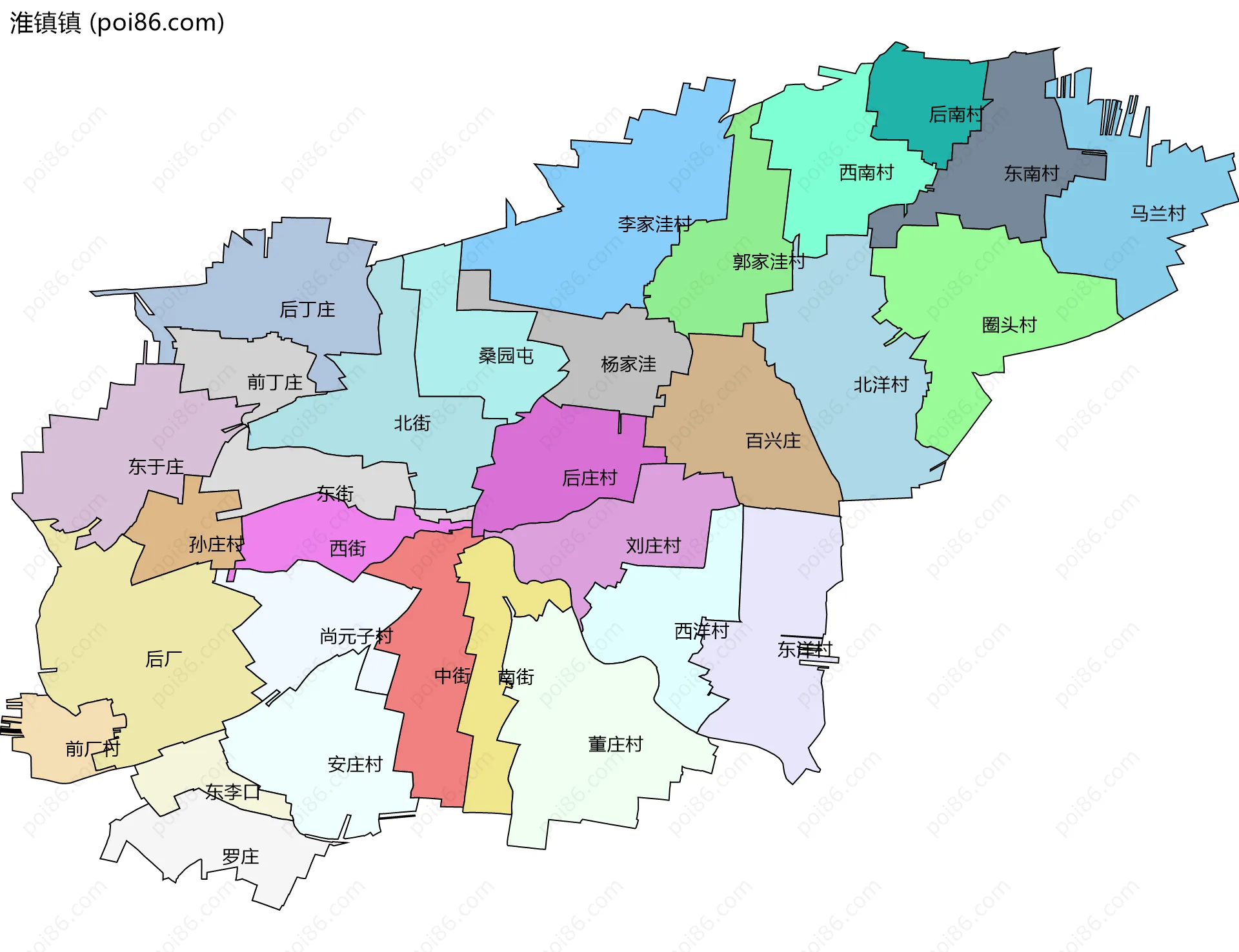 淮镇镇边界地图(五级行政区划)