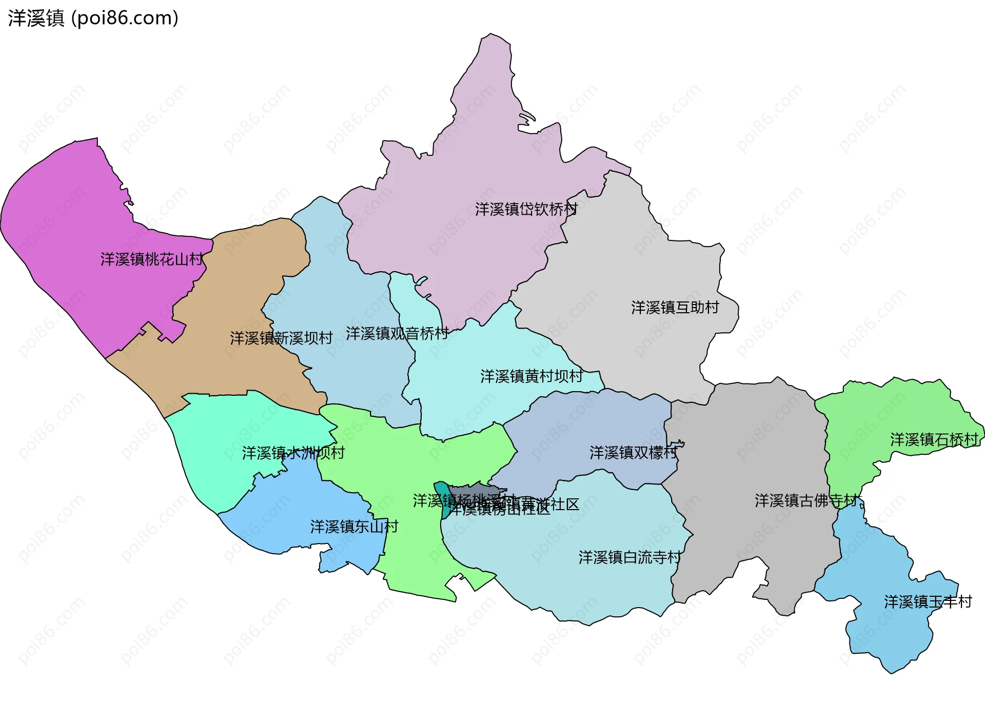 洋溪镇边界地图(五级行政区划)
