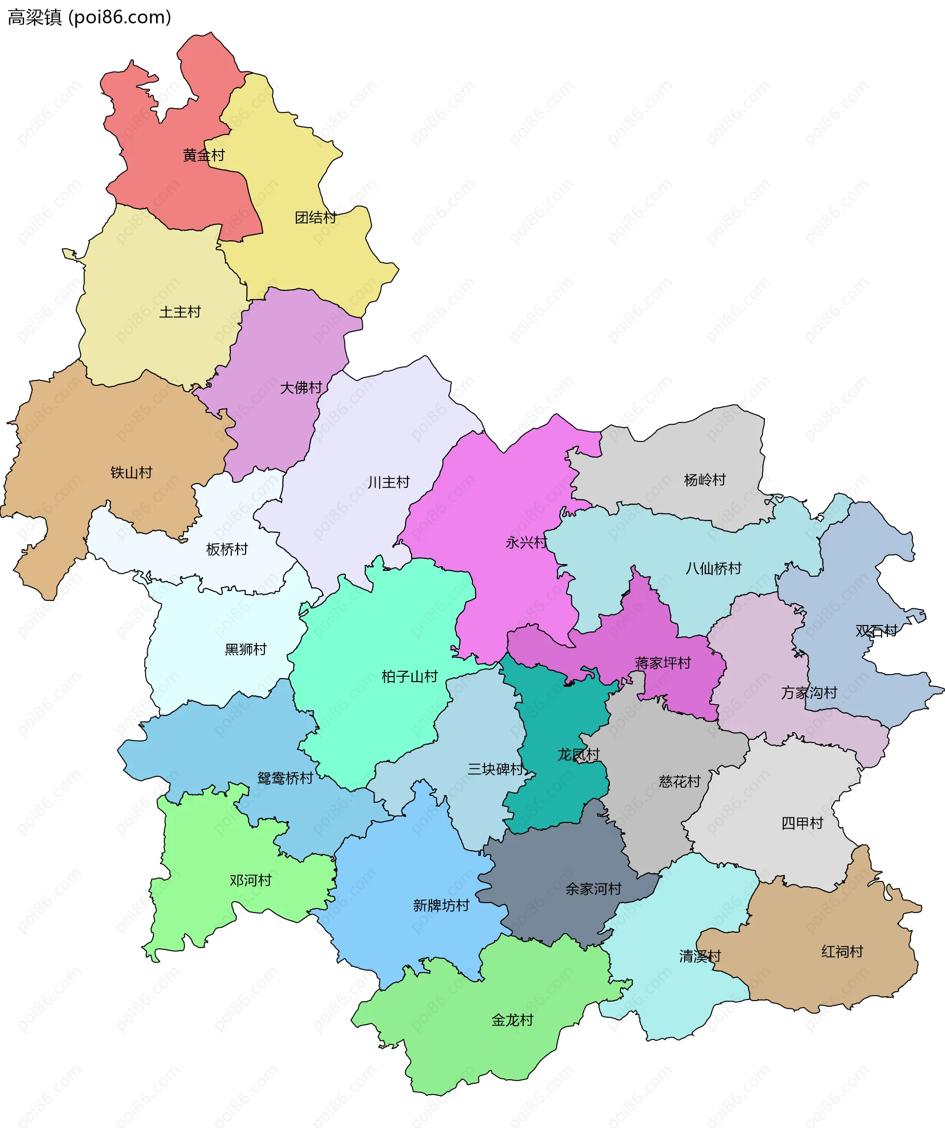 高梁镇边界地图(五级行政区划)