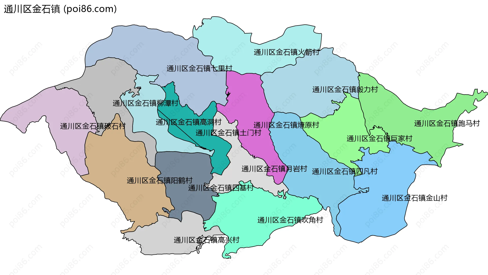 通川区金石镇边界地图(五级行政区划)