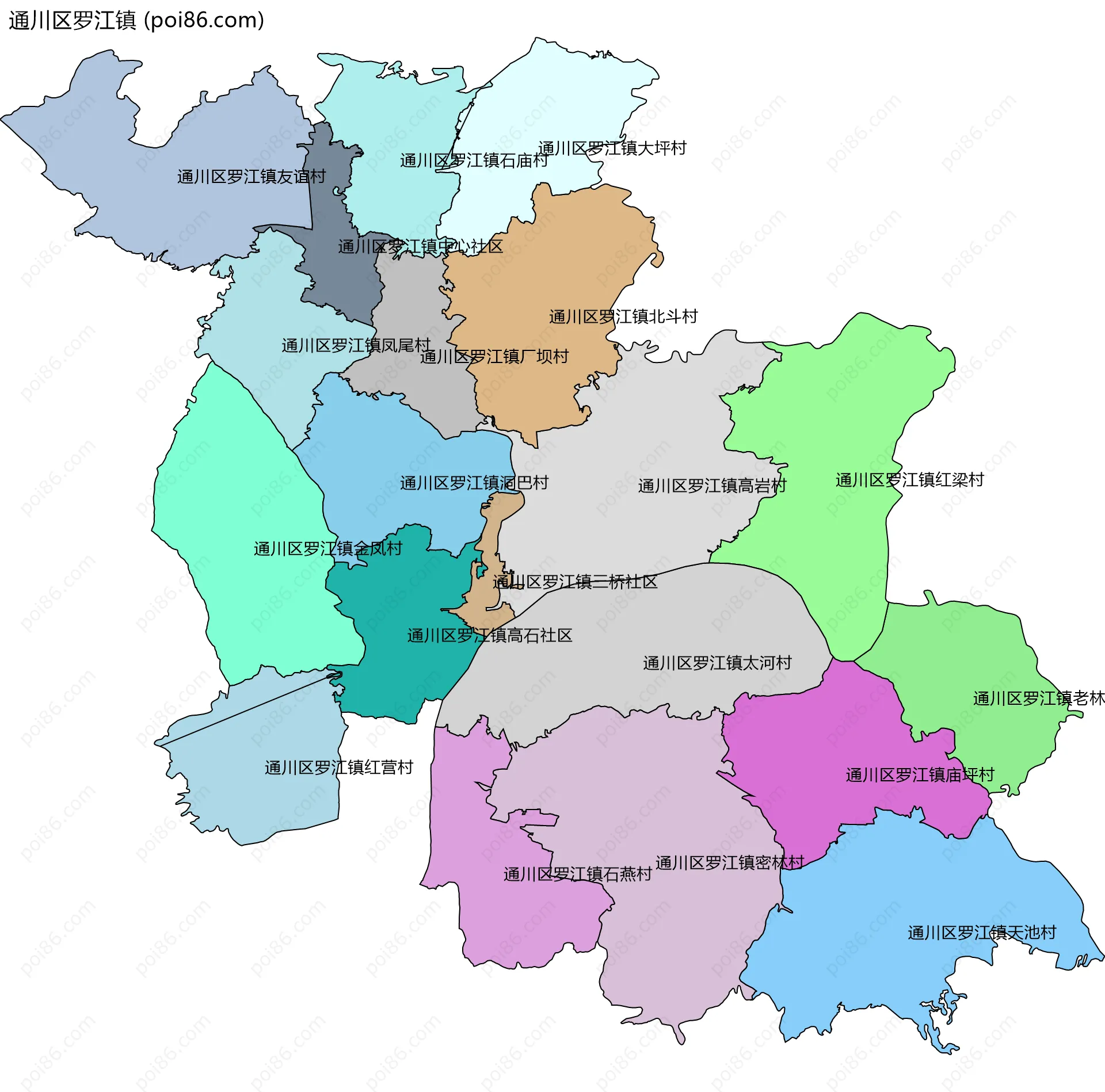通川区罗江镇边界地图(五级行政区划)