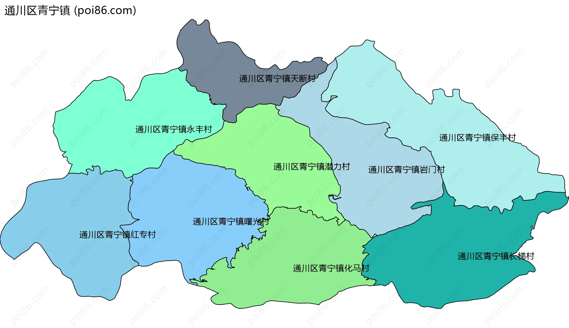 通川区青宁镇边界地图(五级行政区划)