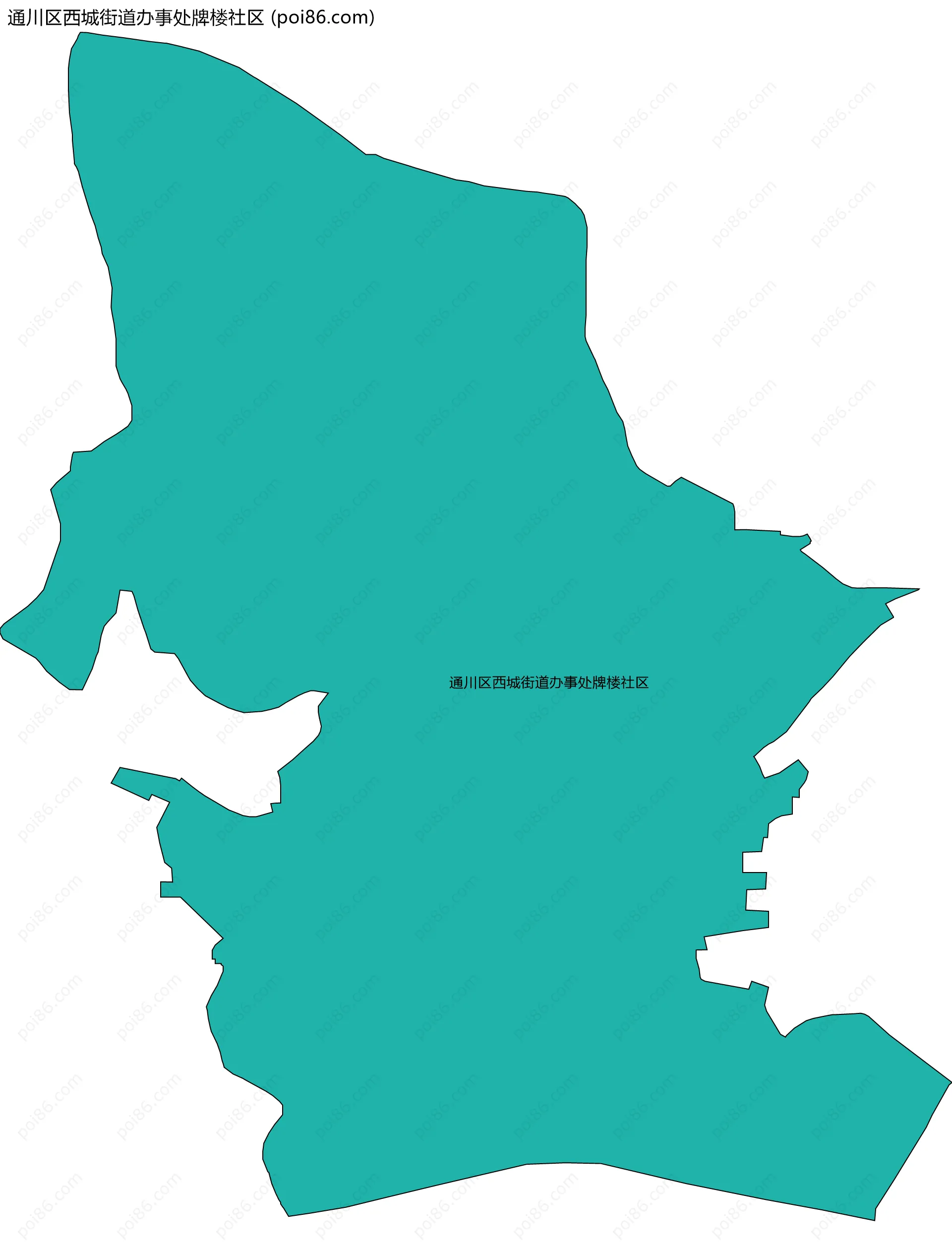 通川区西城街道办事处牌楼社区边界地图