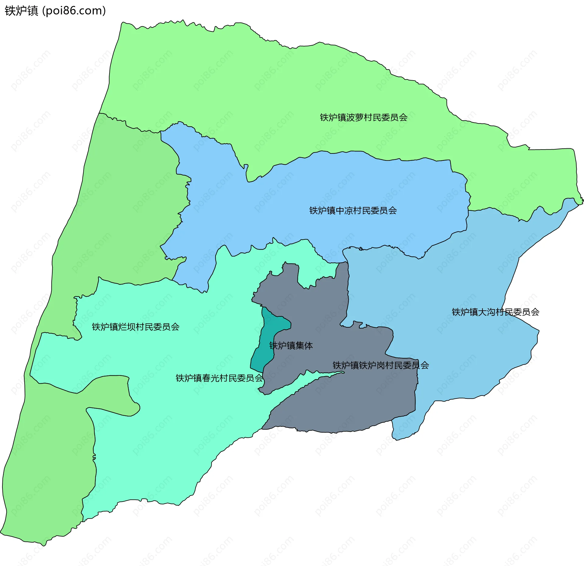 铁炉镇边界地图(五级行政区划)