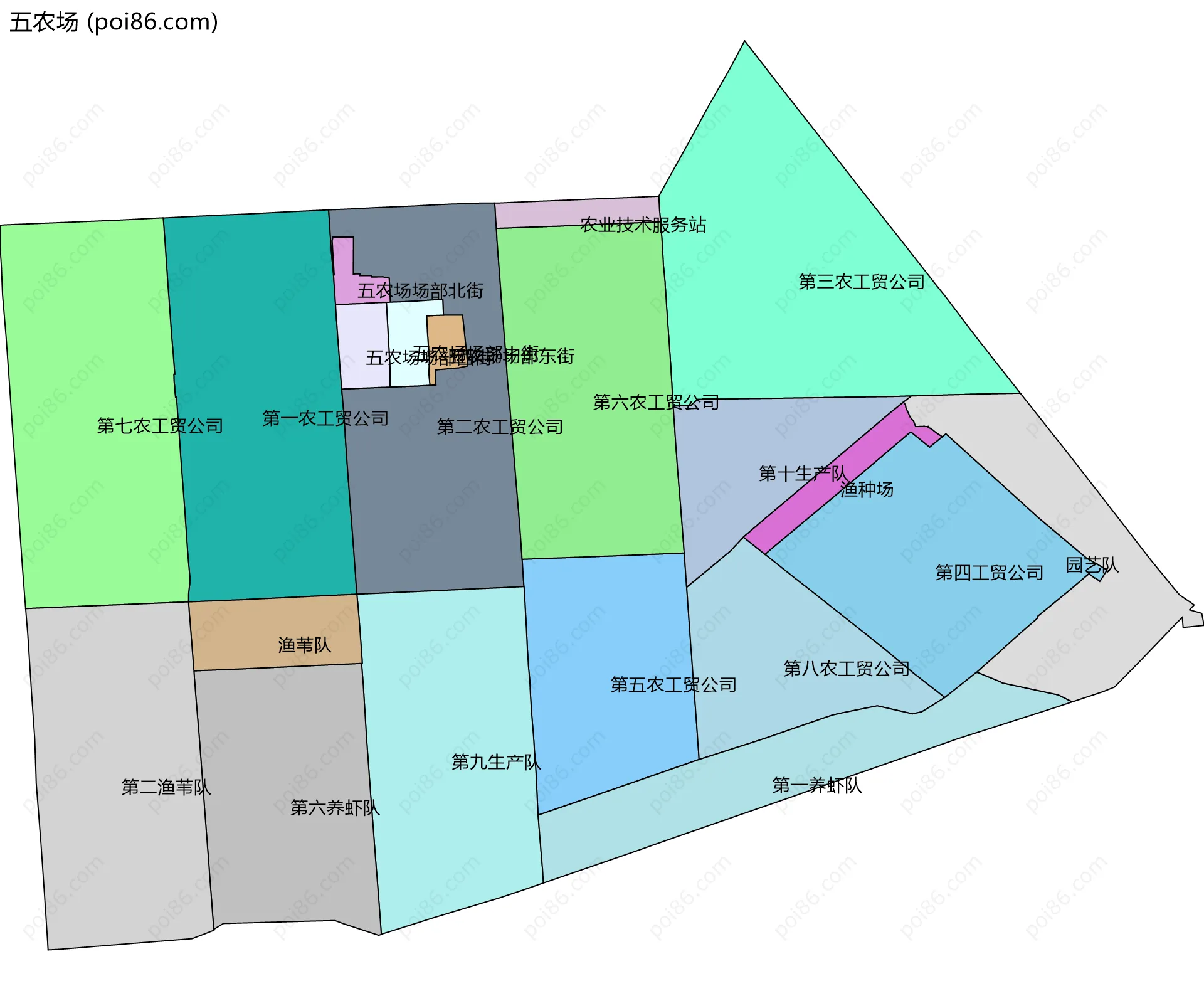 五农场边界地图(五级行政区划)
