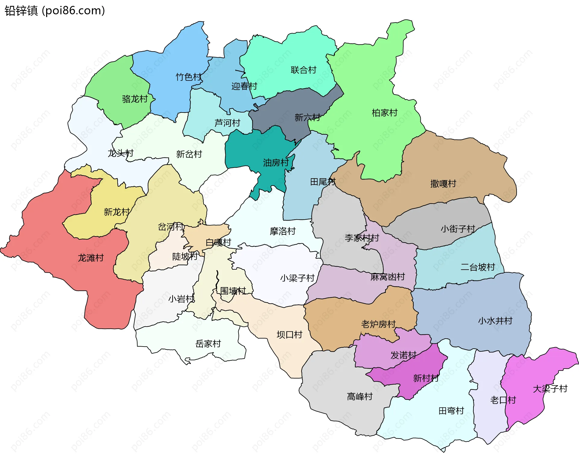 铅锌镇边界地图(五级行政区划)