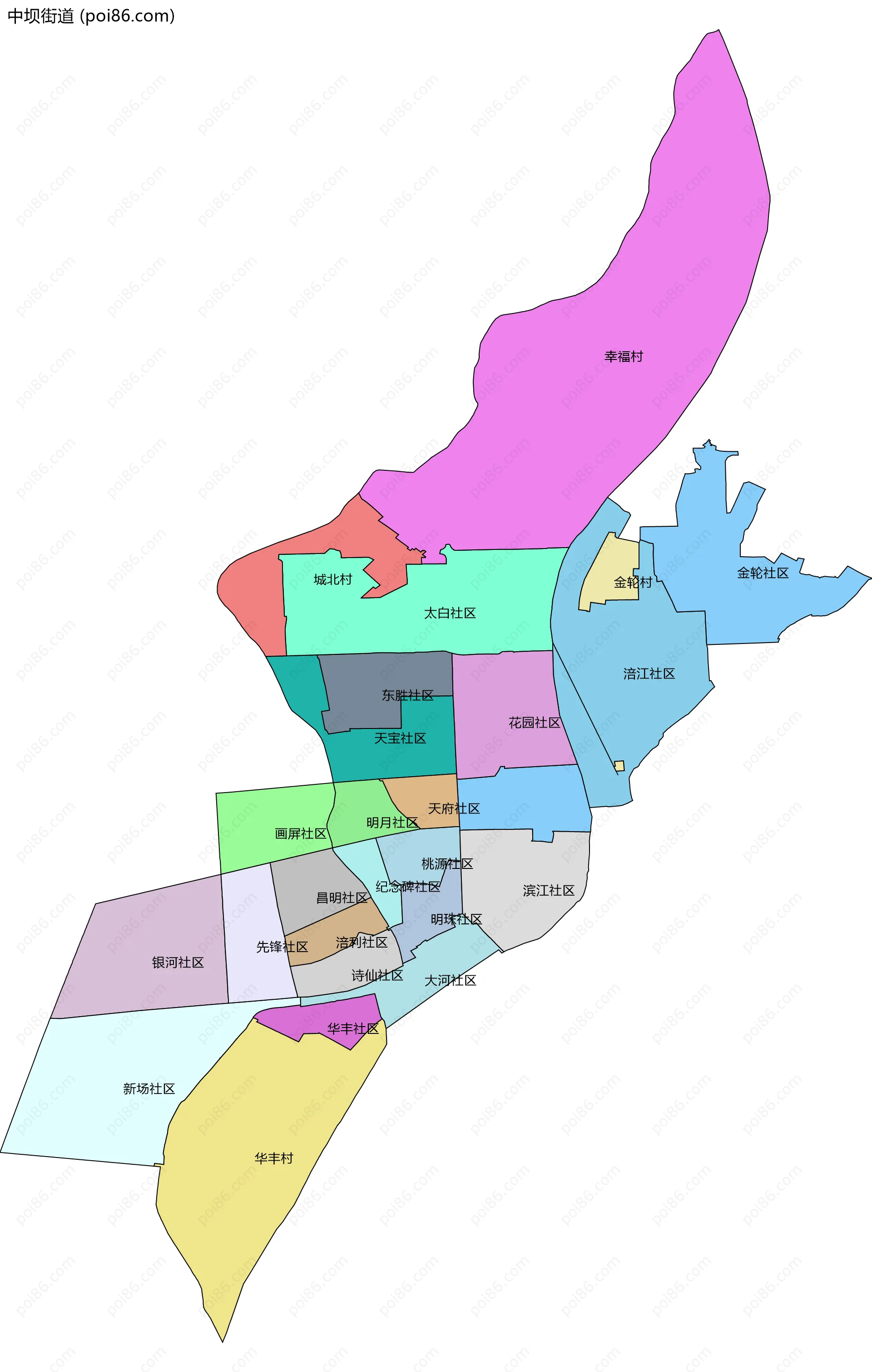 中坝街道边界地图(五级行政区划)