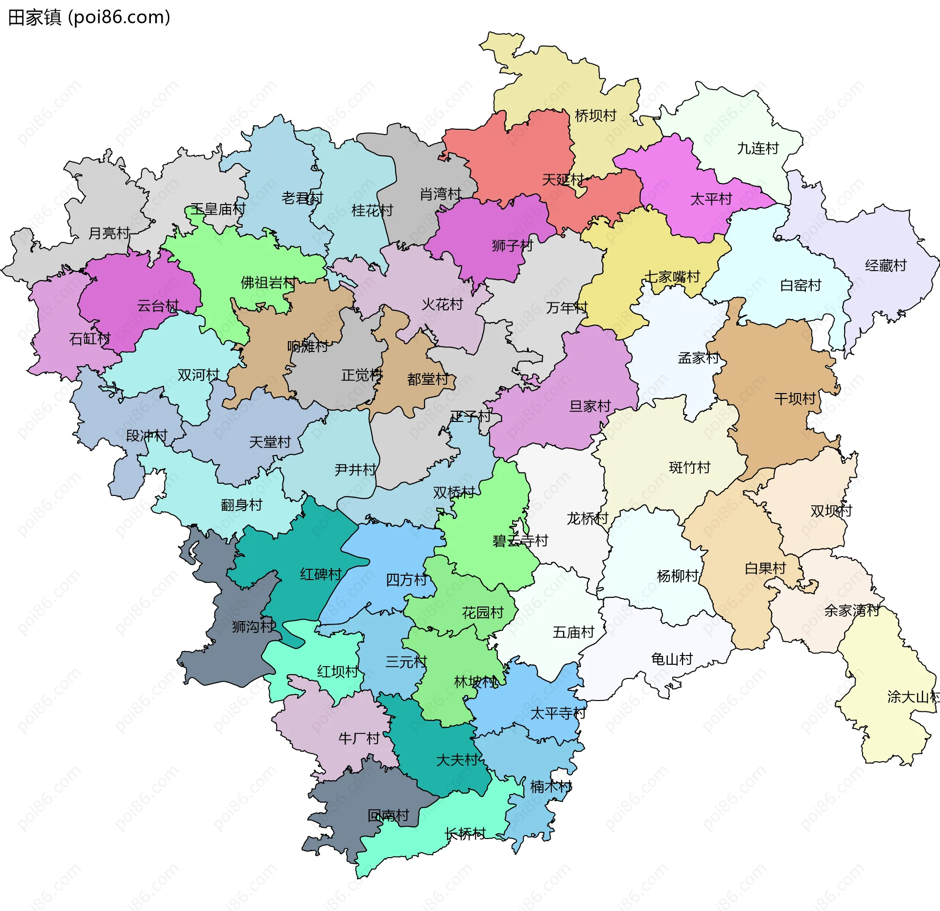 田家镇边界地图(五级行政区划)
