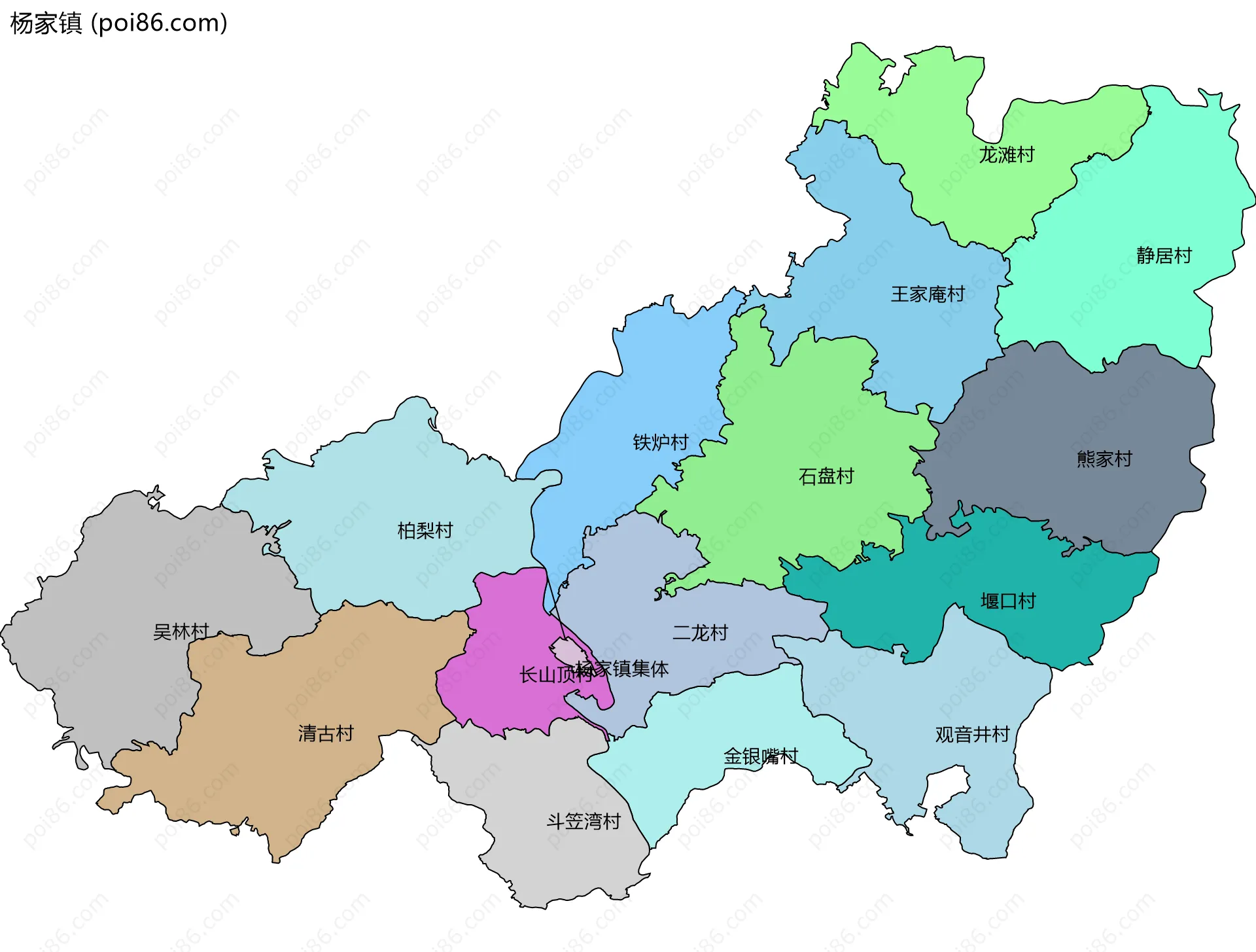 杨家镇边界地图(五级行政区划)