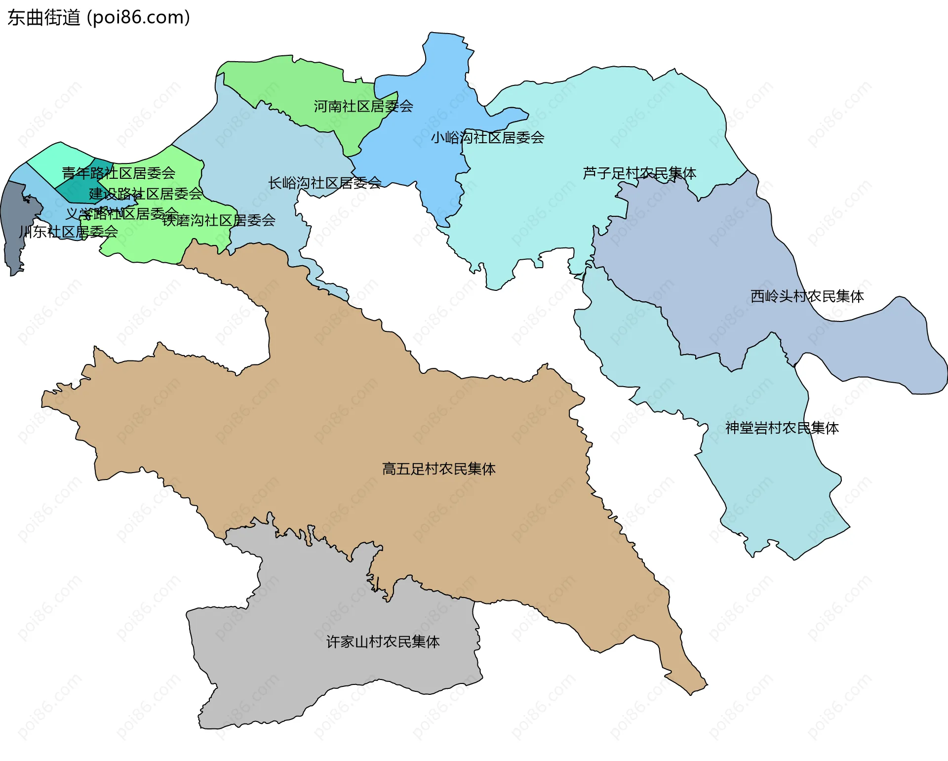 东曲街道边界地图(五级行政区划)