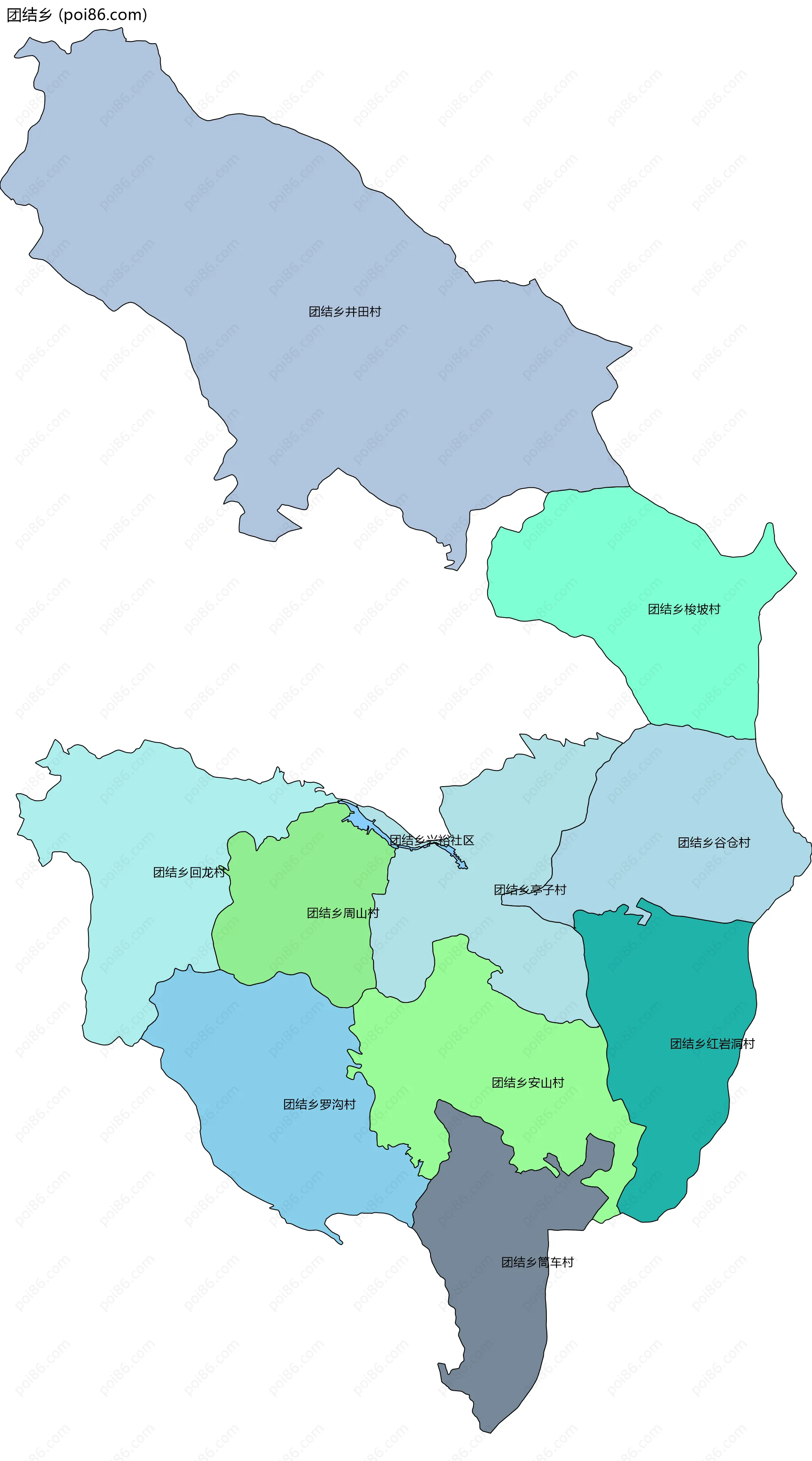 团结乡边界地图(五级行政区划)