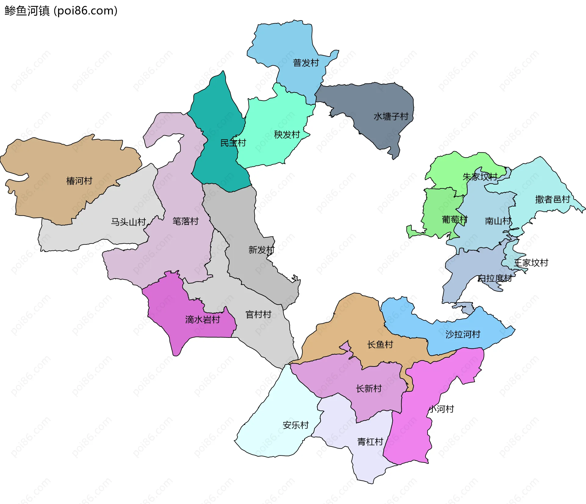 鲹鱼河镇边界地图(五级行政区划)