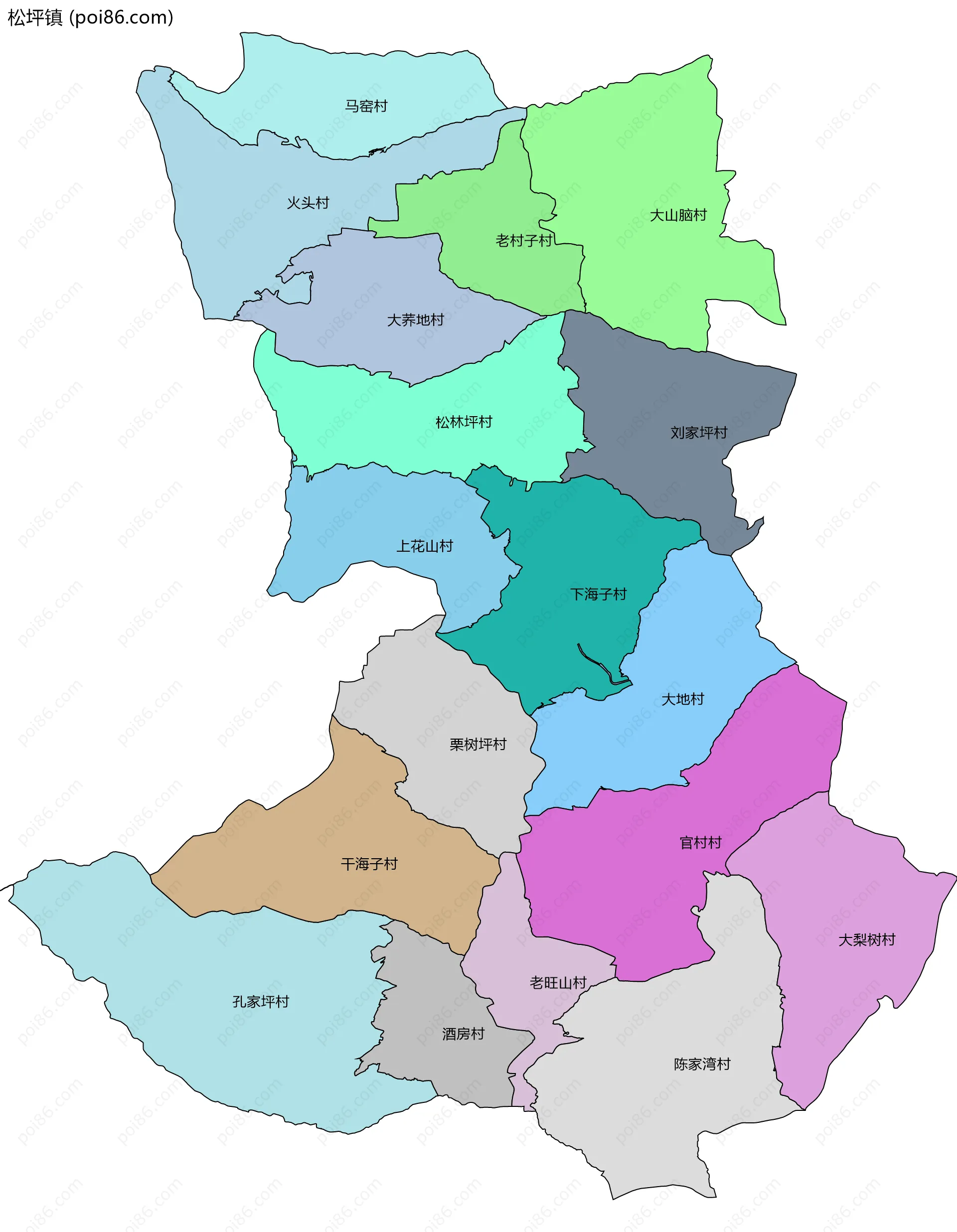 松坪镇边界地图(五级行政区划)