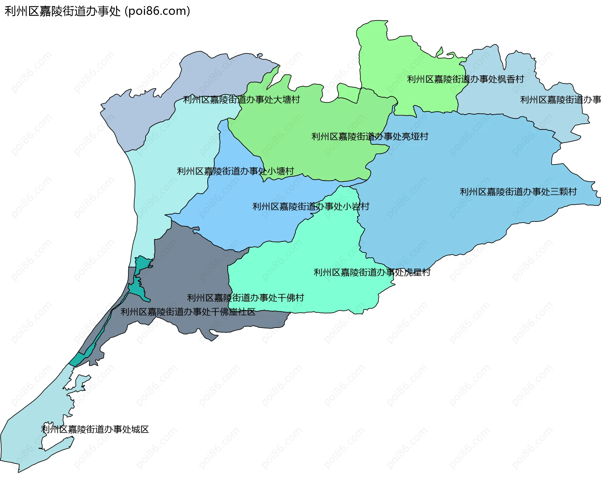 利州区嘉陵街道办事处边界地图(五级行政区划)