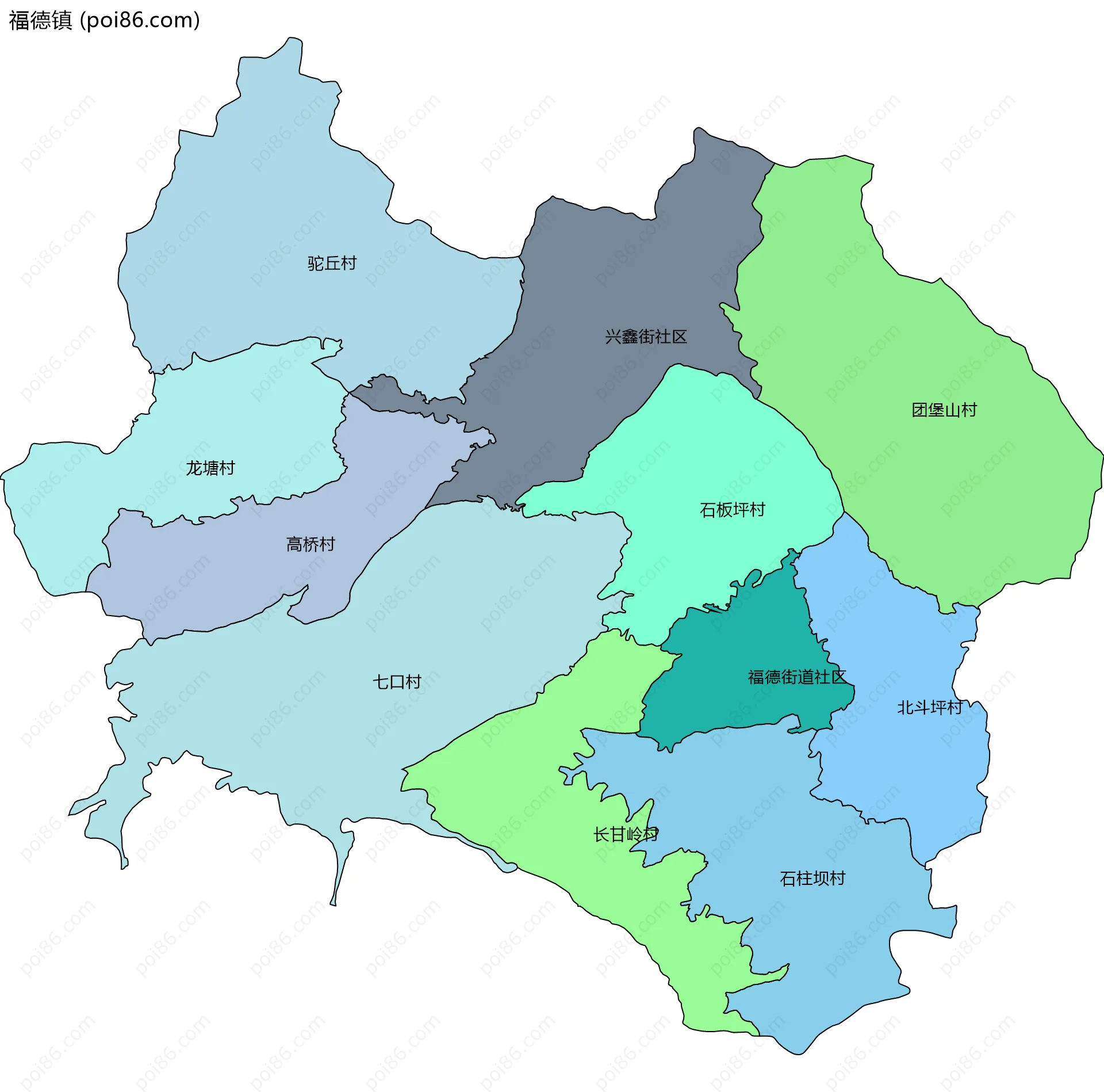 福德镇边界地图(五级行政区划)