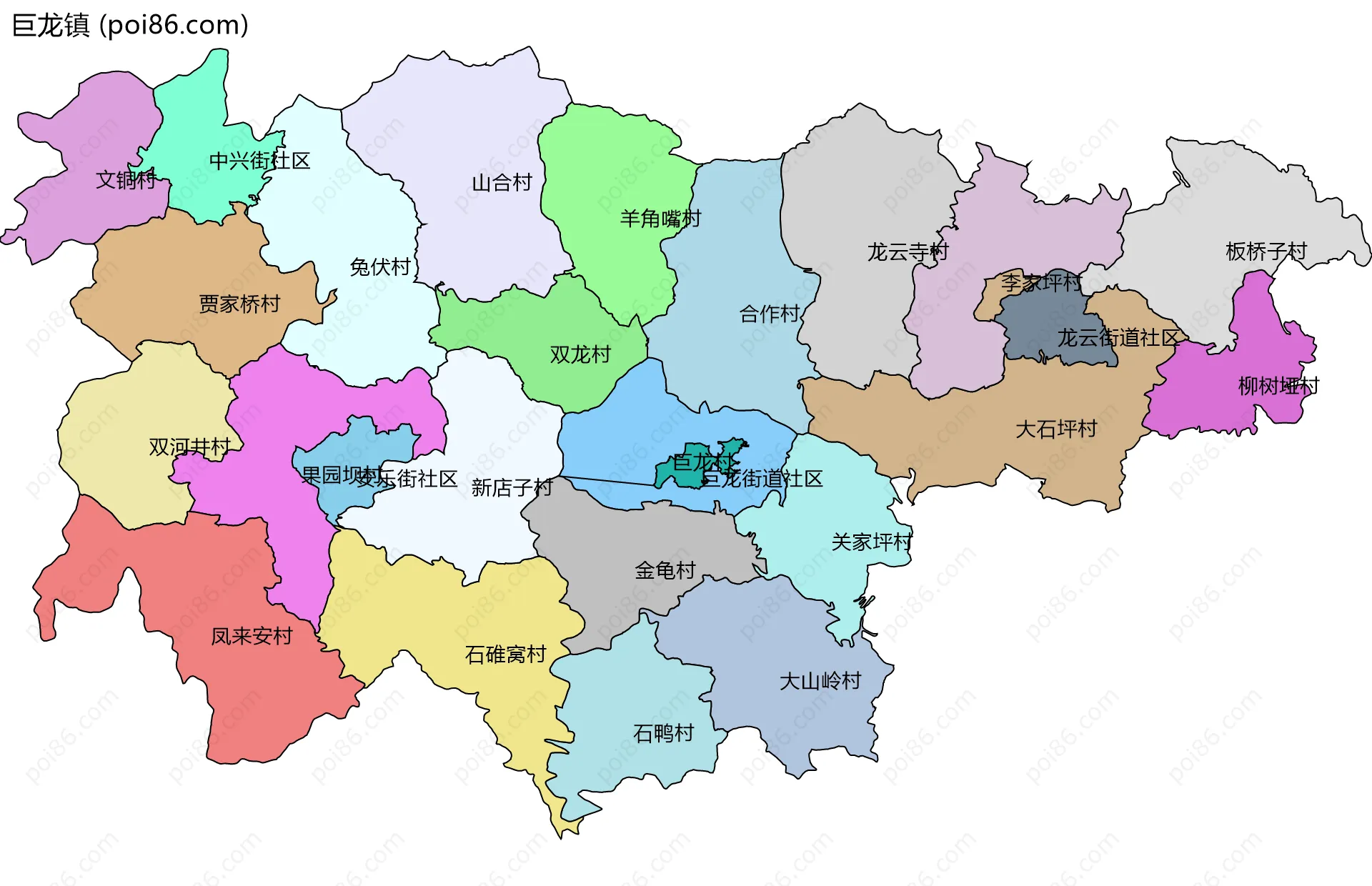 巨龙镇边界地图(五级行政区划)