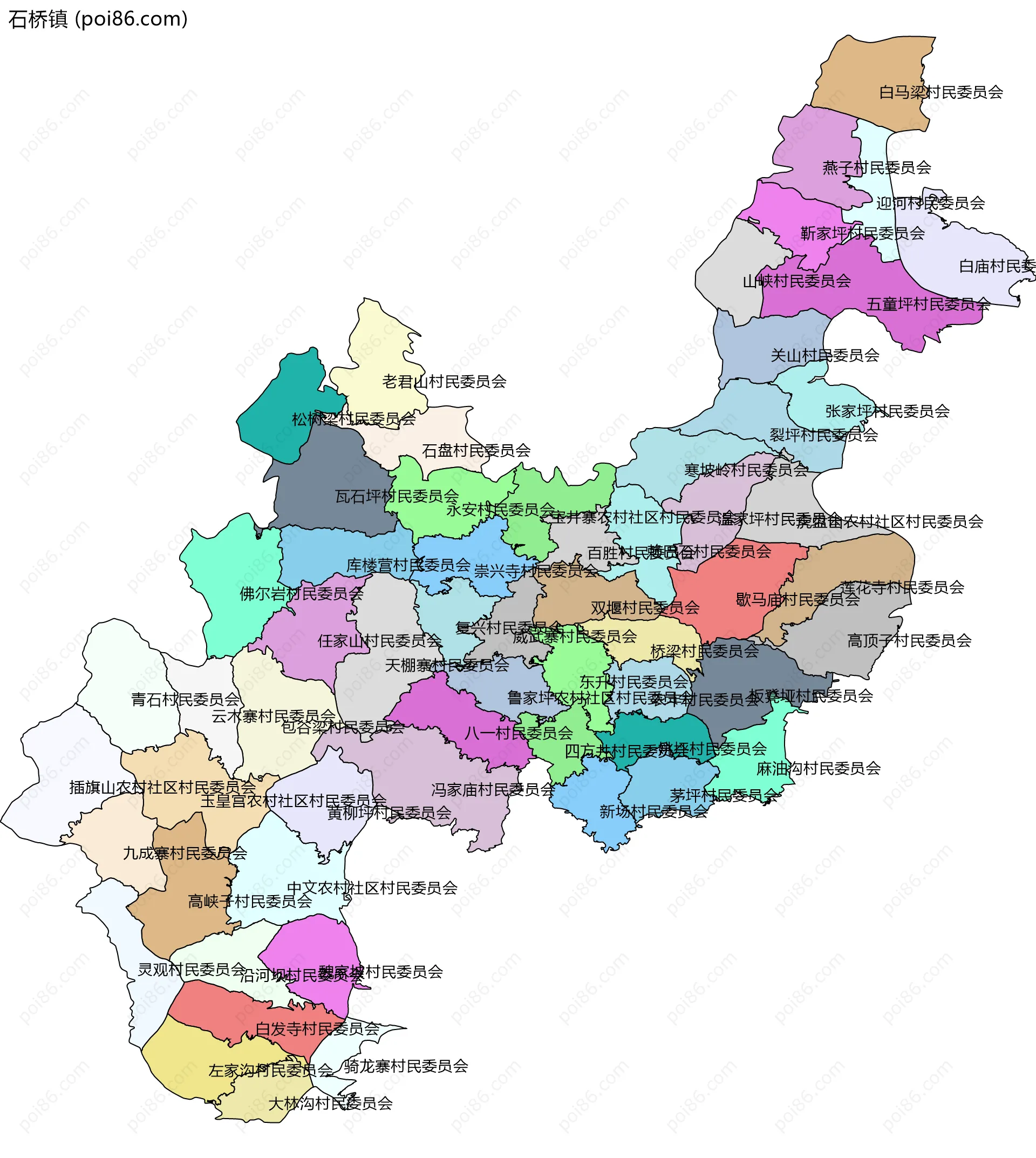 石桥镇边界地图(五级行政区划)