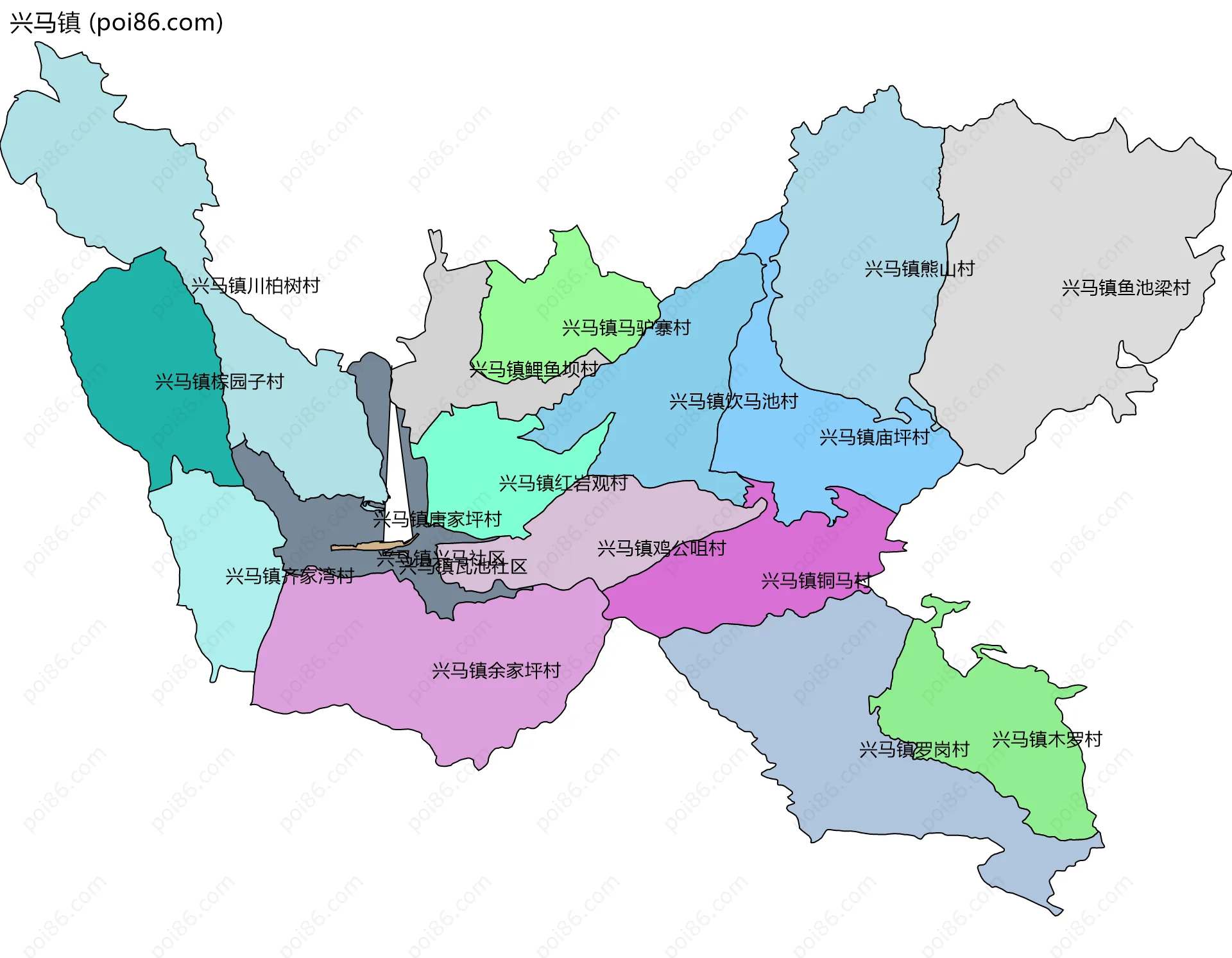 兴马镇边界地图(五级行政区划)