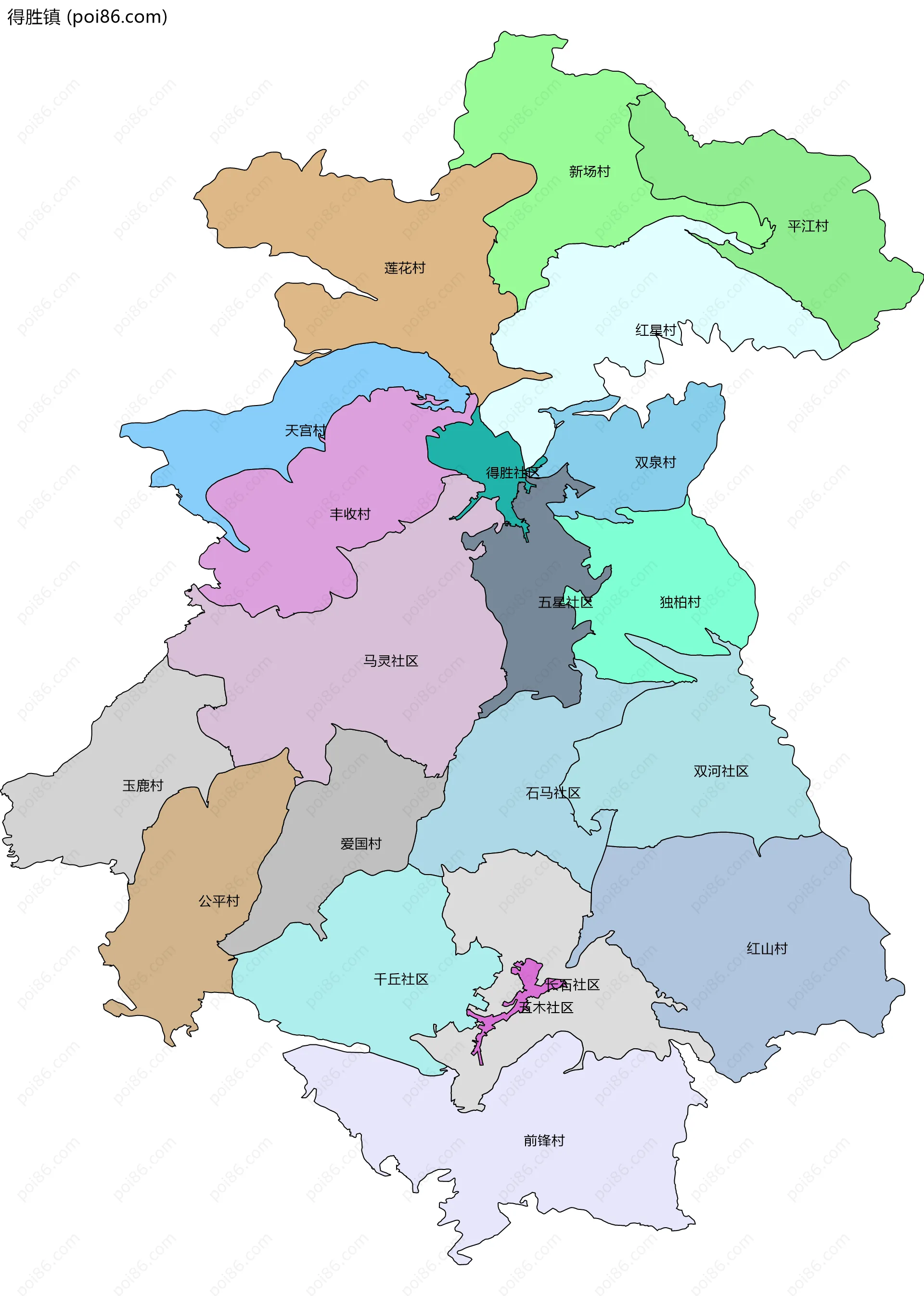 得胜镇边界地图(五级行政区划)