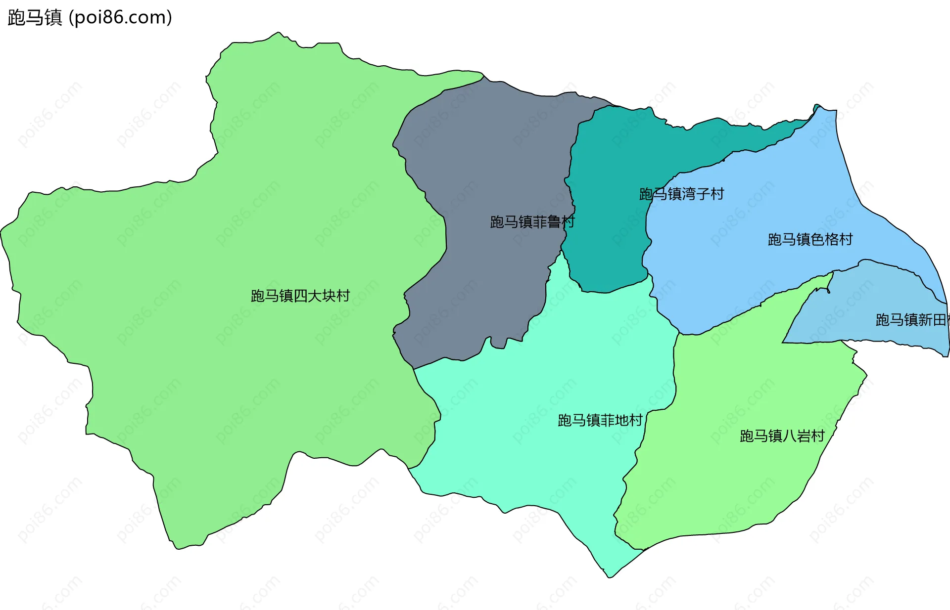 跑马镇边界地图(五级行政区划)