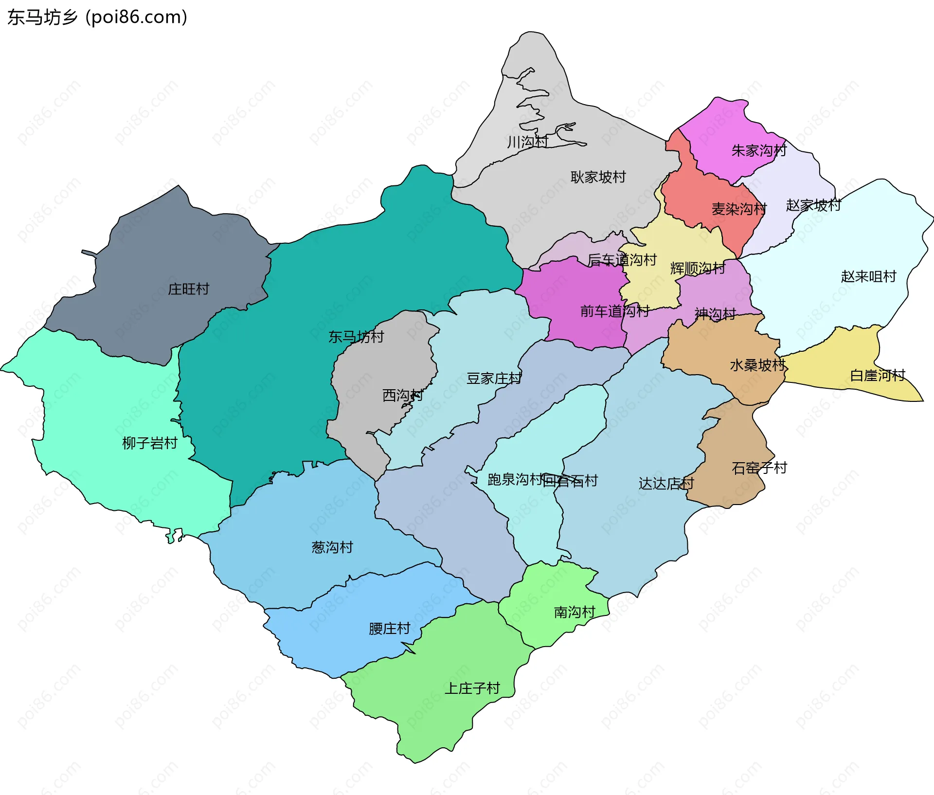 东马坊乡边界地图(五级行政区划)