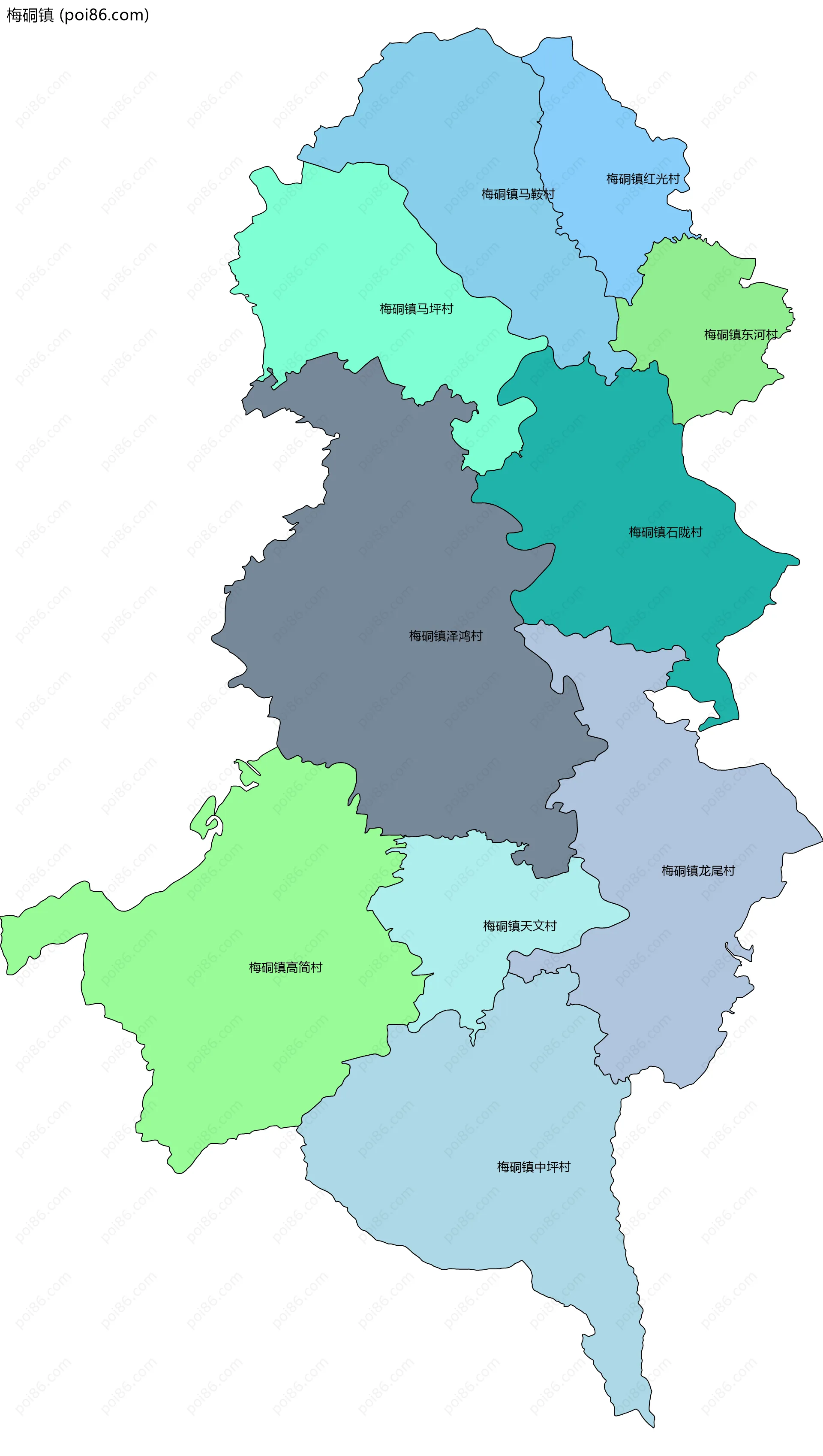 梅硐镇边界地图(五级行政区划)