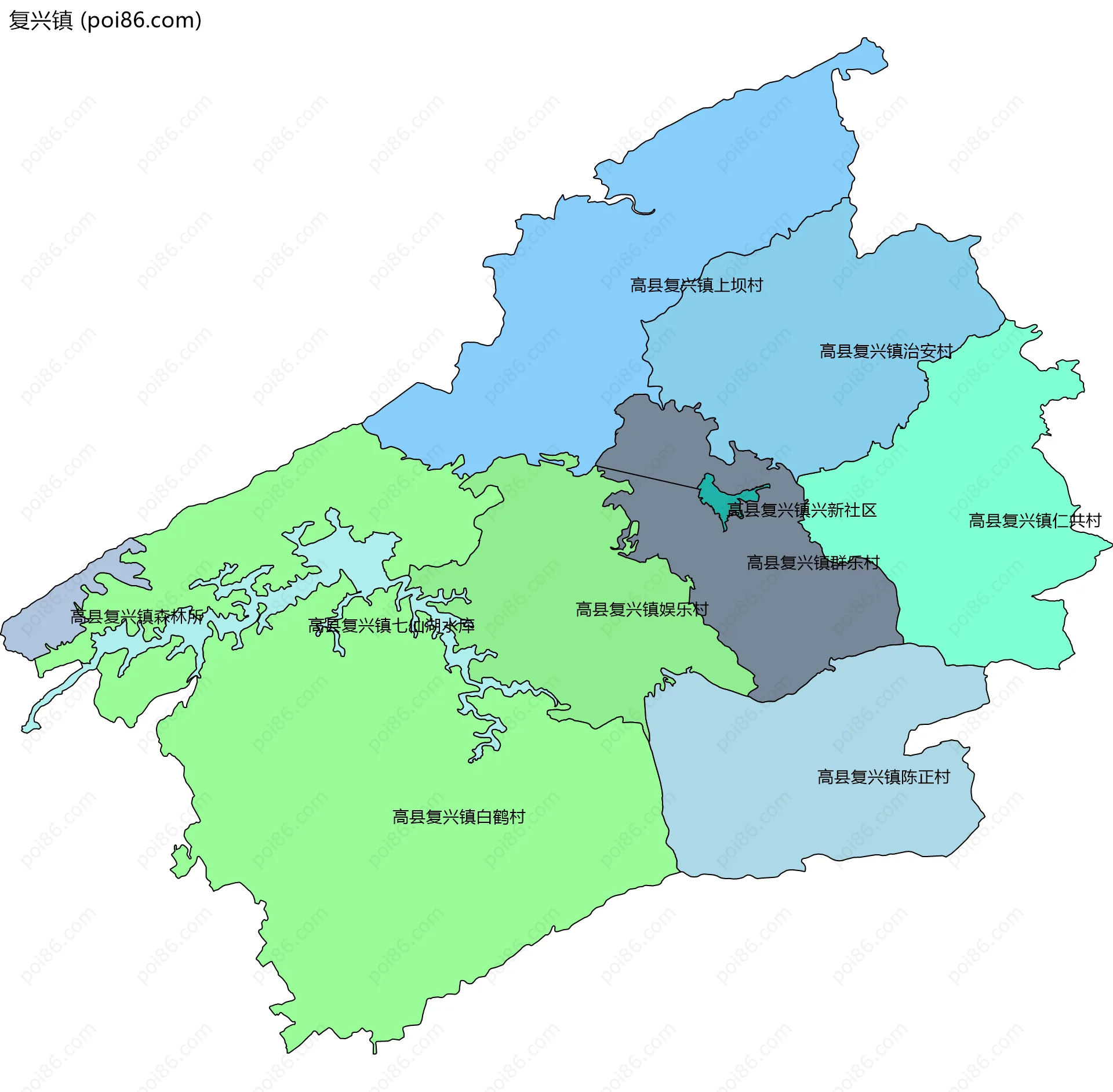 复兴镇边界地图(五级行政区划)