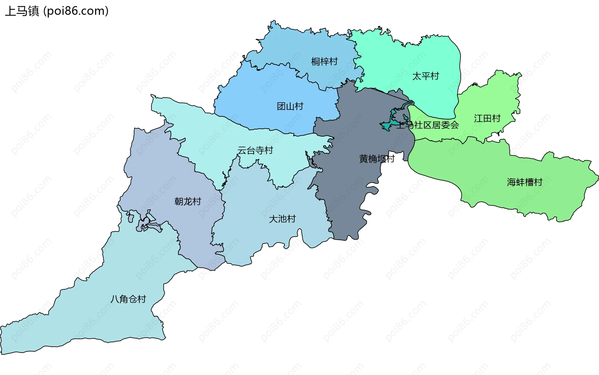 上马镇边界地图(五级行政区划)