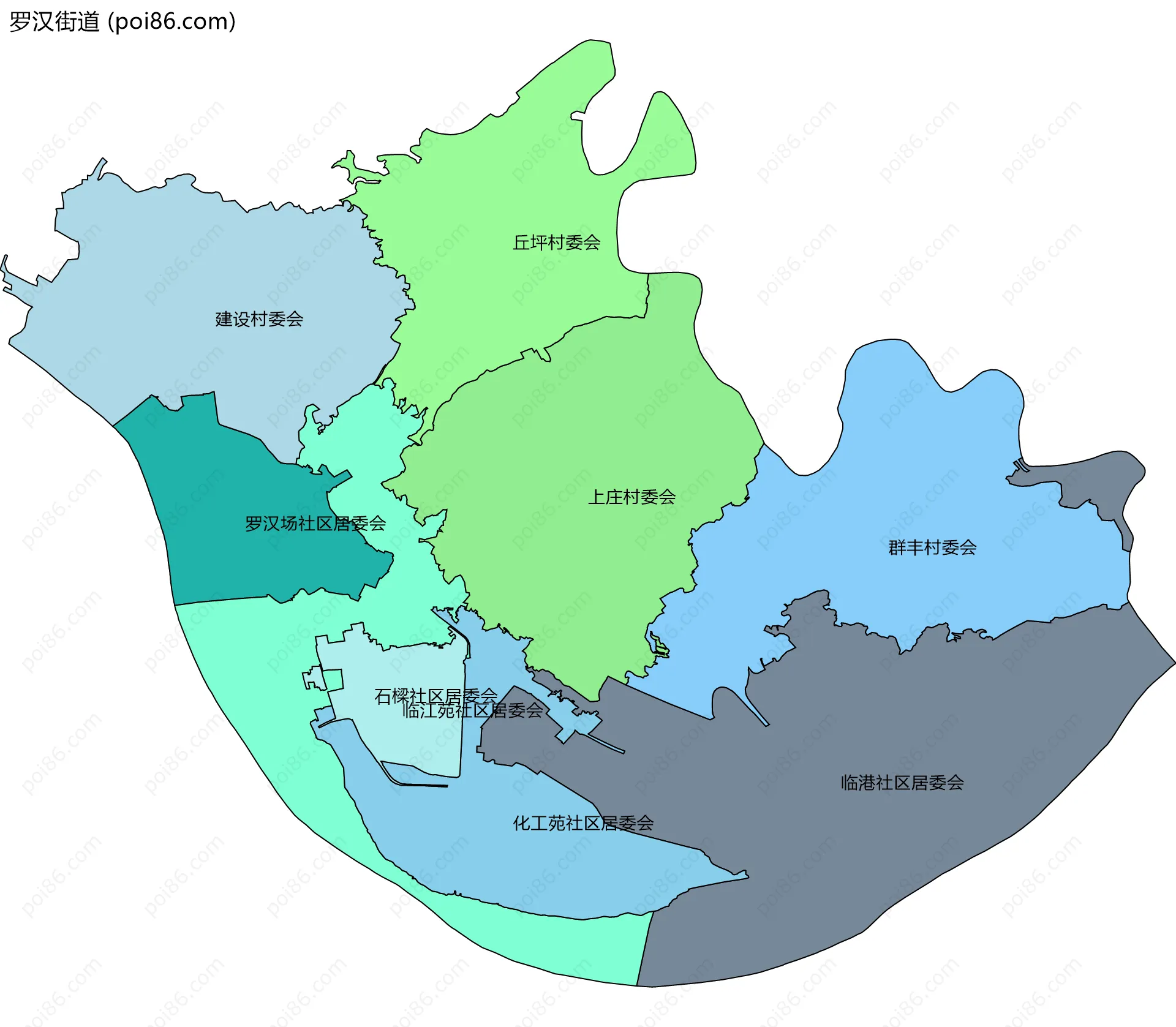 罗汉街道边界地图(五级行政区划)
