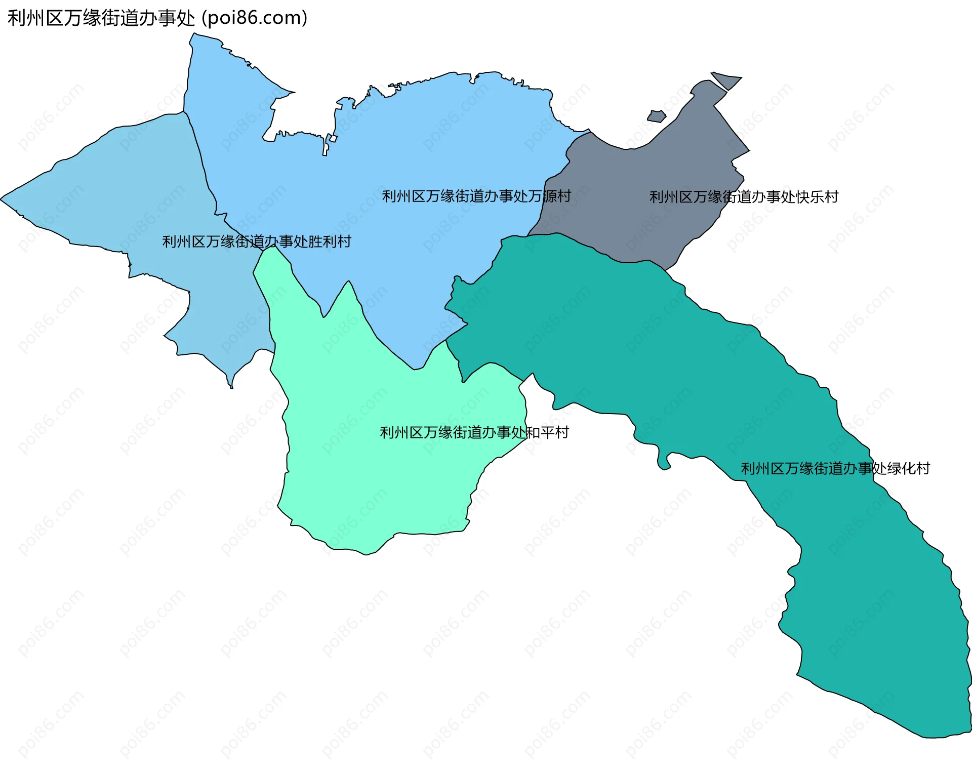 利州区万缘街道办事处边界地图(五级行政区划)