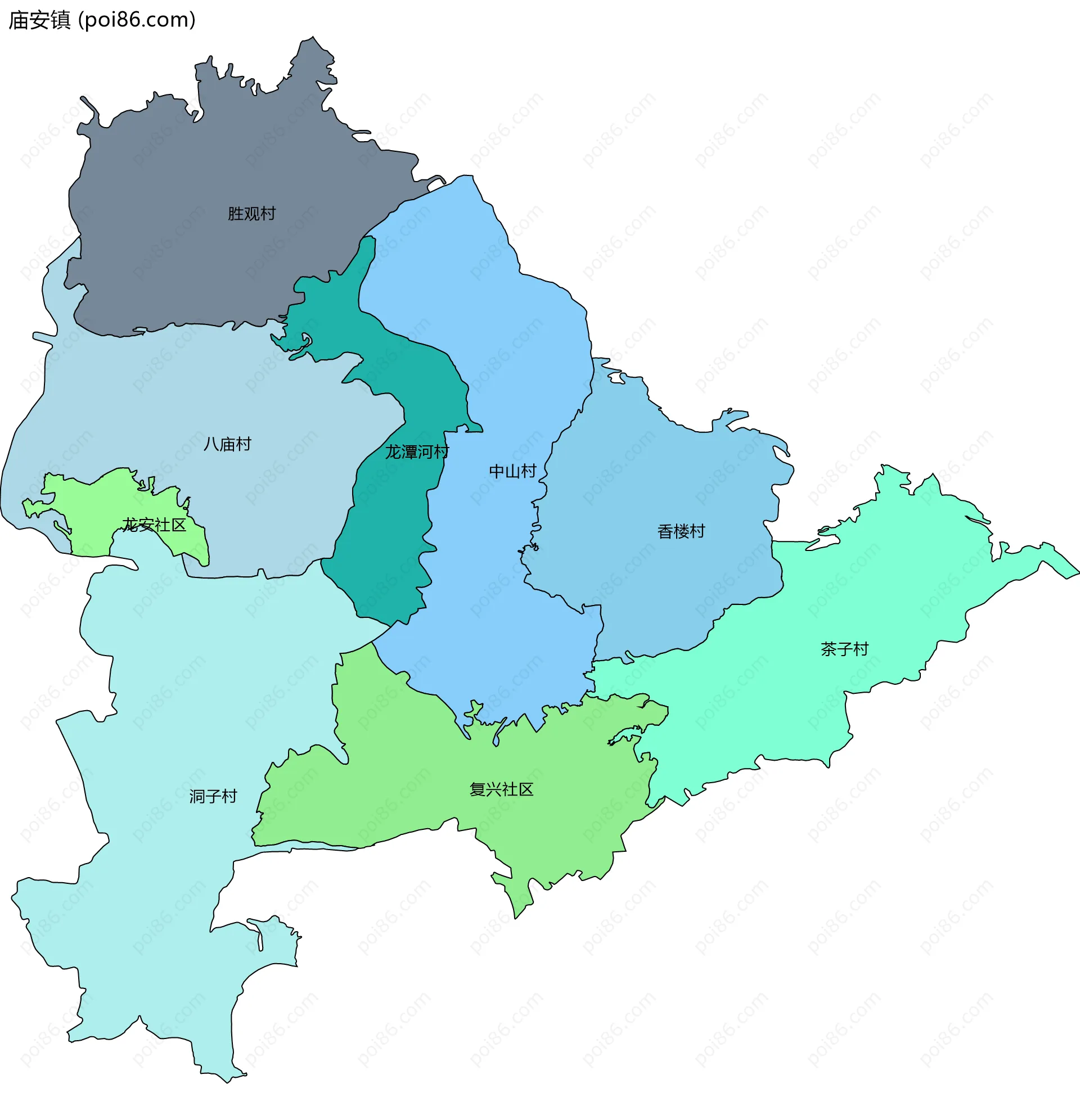 庙安镇边界地图(五级行政区划)