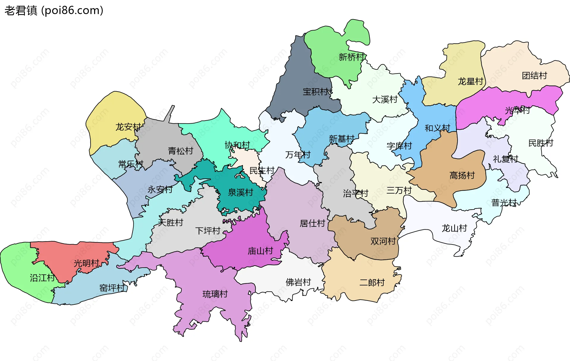 老君镇边界地图(五级行政区划)