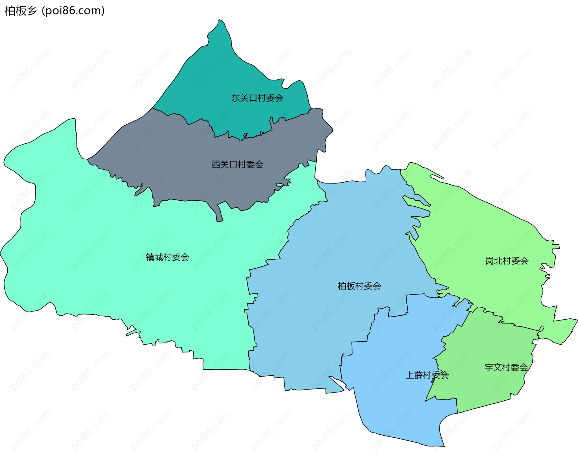 柏板乡边界地图(五级行政区划)