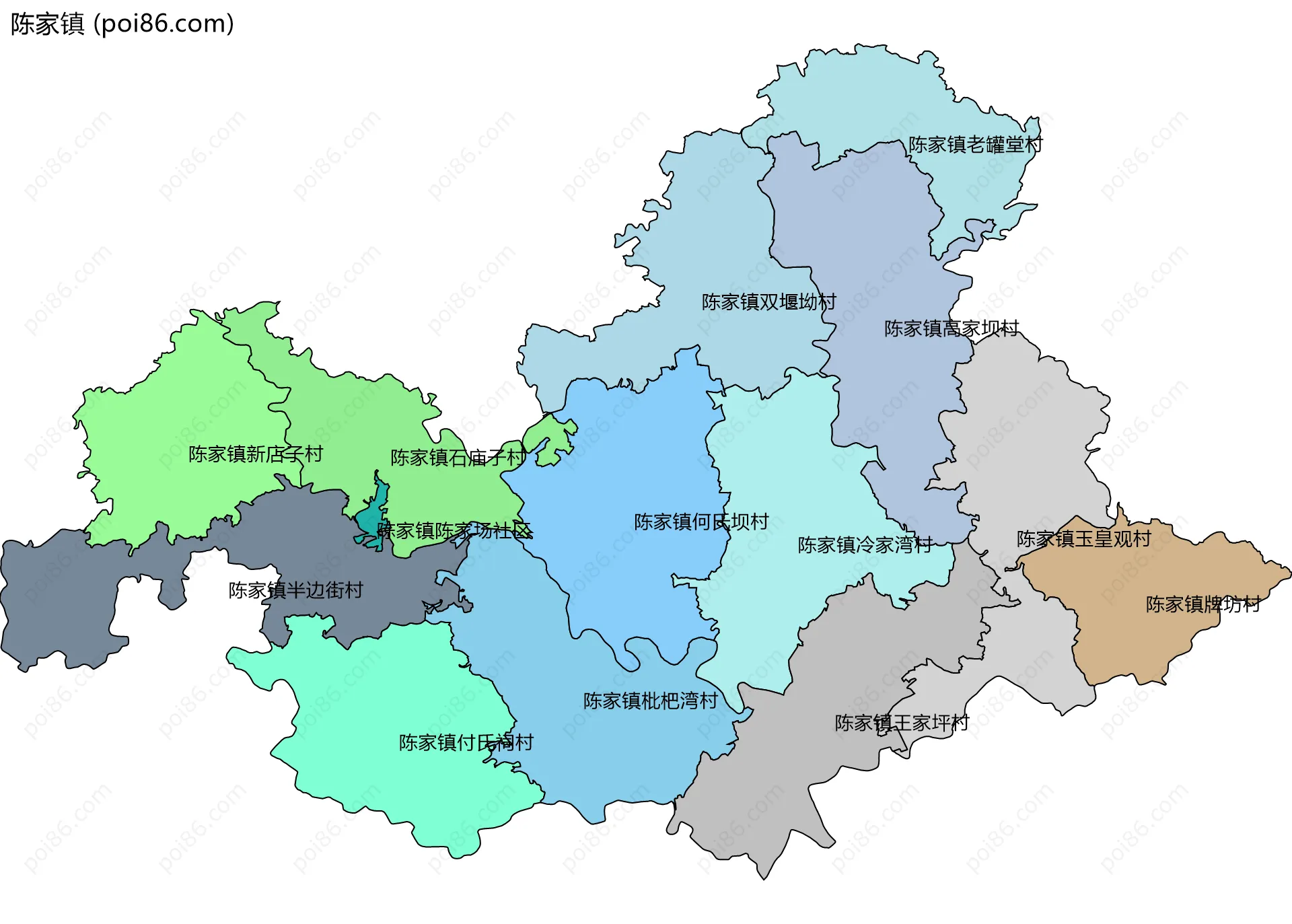陈家镇边界地图(五级行政区划)