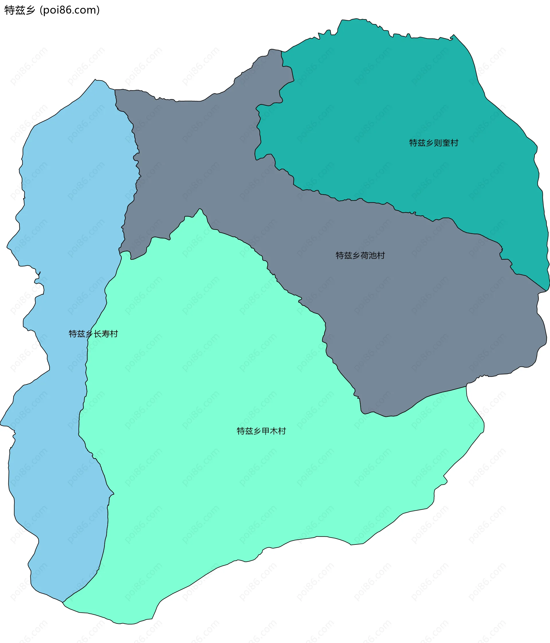 特兹乡边界地图(五级行政区划)